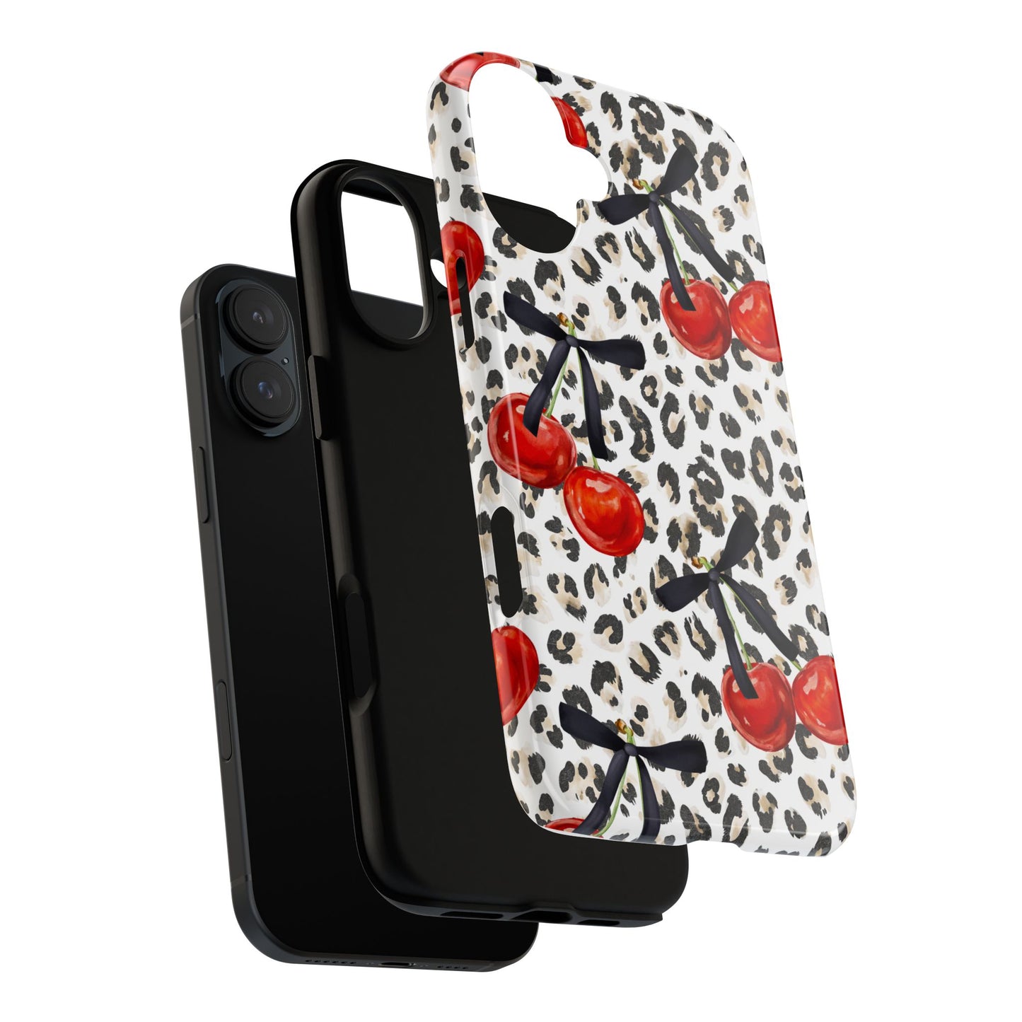Cherry Leopard Phone Case — Retro Red Cherries on Animal Print Protective Case
