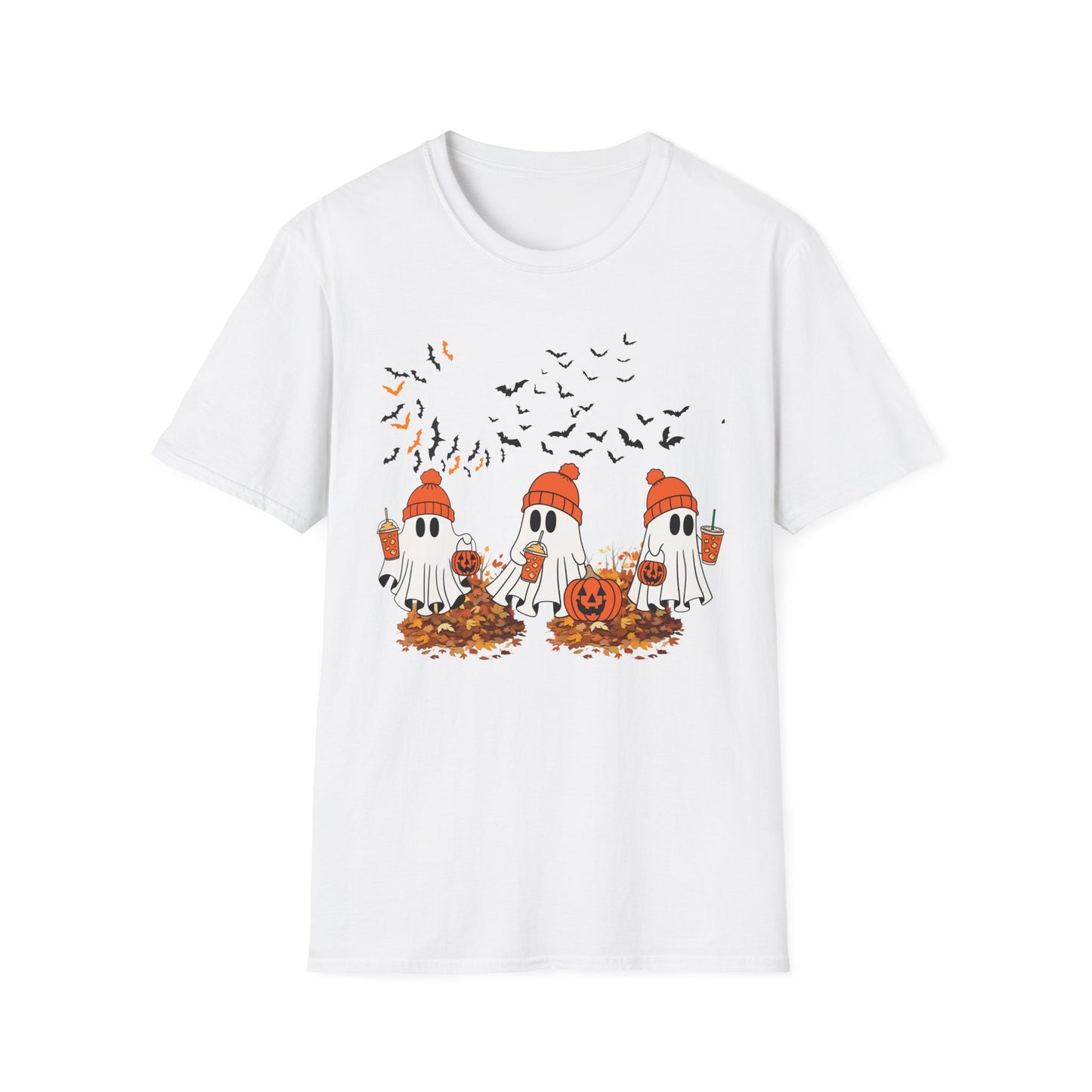 Cute Halloween Ghosts T-Shirt — Pumpkin Patch & Bats Fall Tee