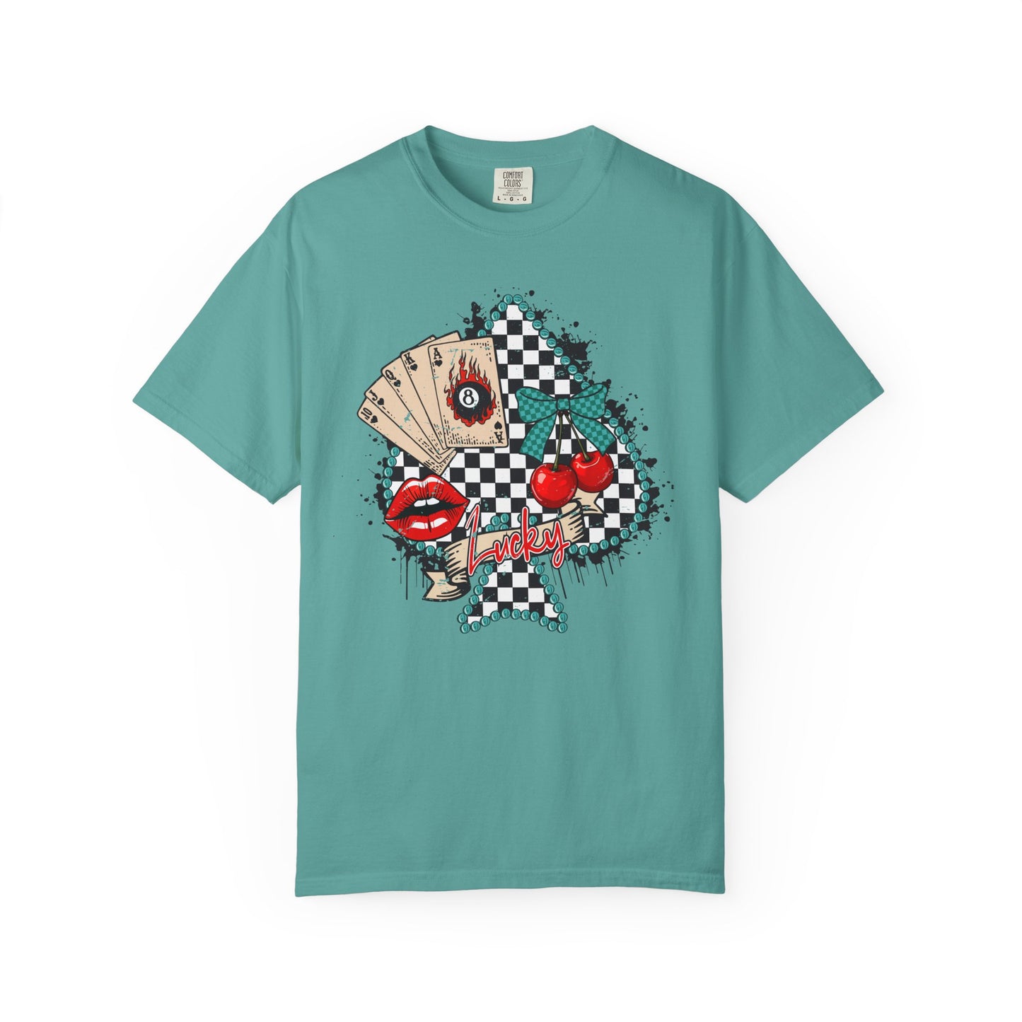 Retro Checkerboard Cherry & Cards Graphic Tee