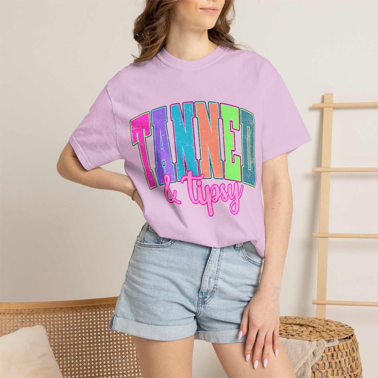 "Tanned & Tipsy" Colorful Beach Graphic Tee
