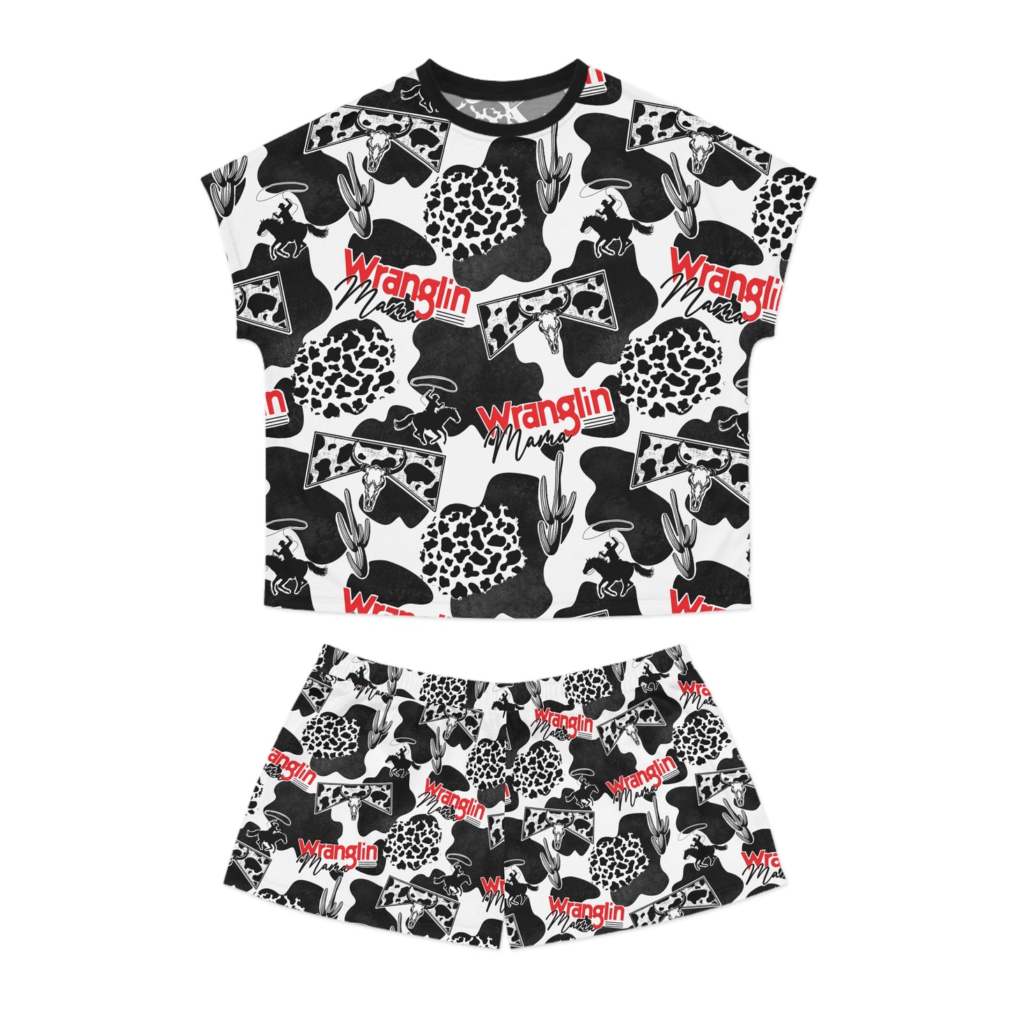 Black & White Cowgirl Pattern "Wranglin" Short PJ Set