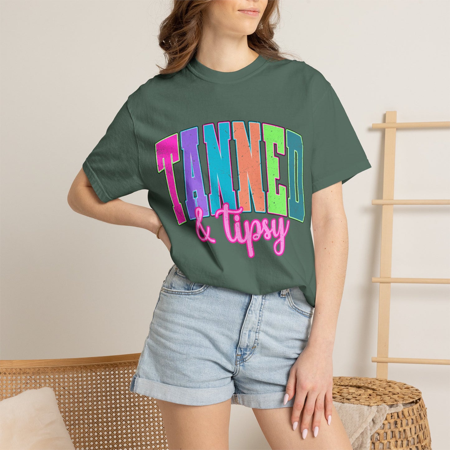 "Tanned & Tipsy" Colorful Beach Graphic Tee