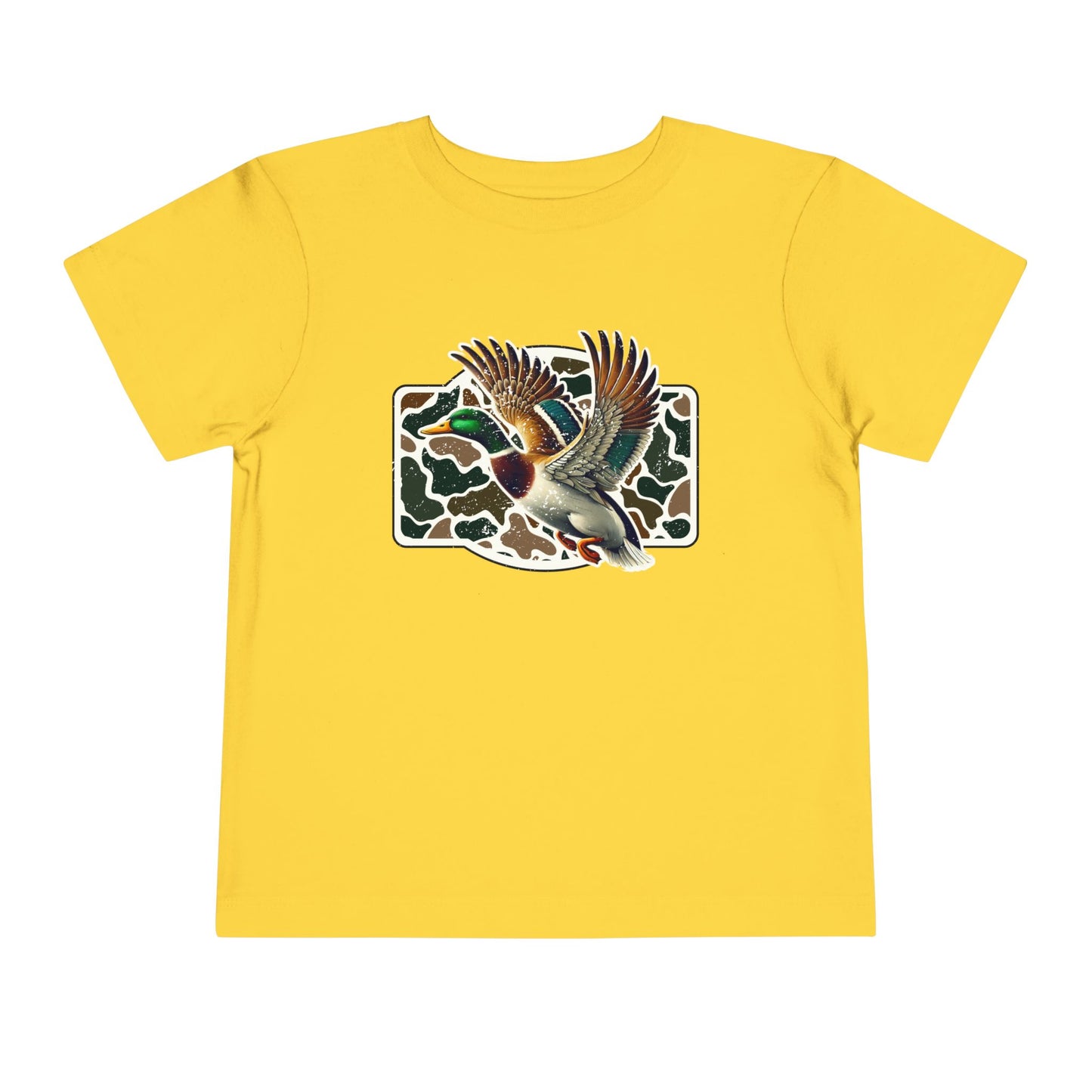 Toddler Tee — Flying Mallard Duck Graphic (Kids Hunting/Camo Outfit)
