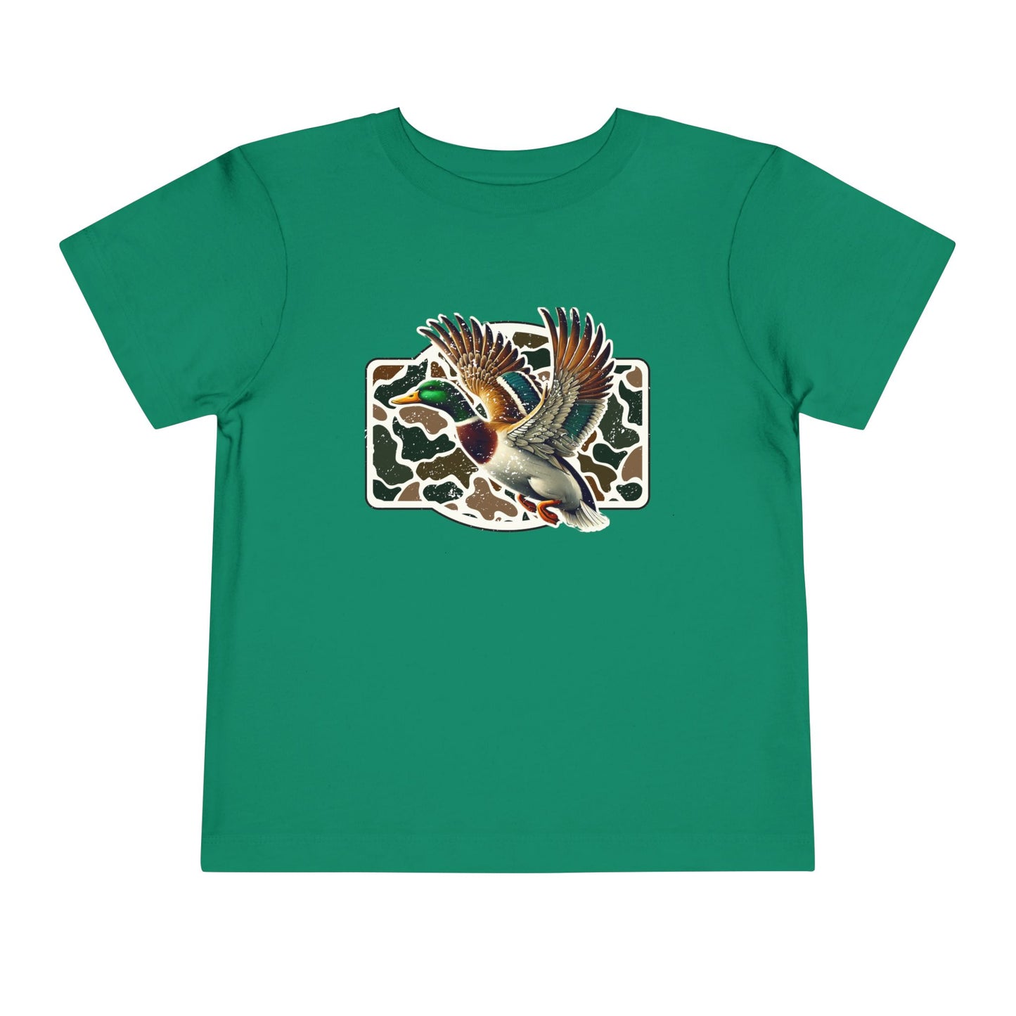 Toddler Tee — Flying Mallard Duck Graphic (Kids Hunting/Camo Outfit)