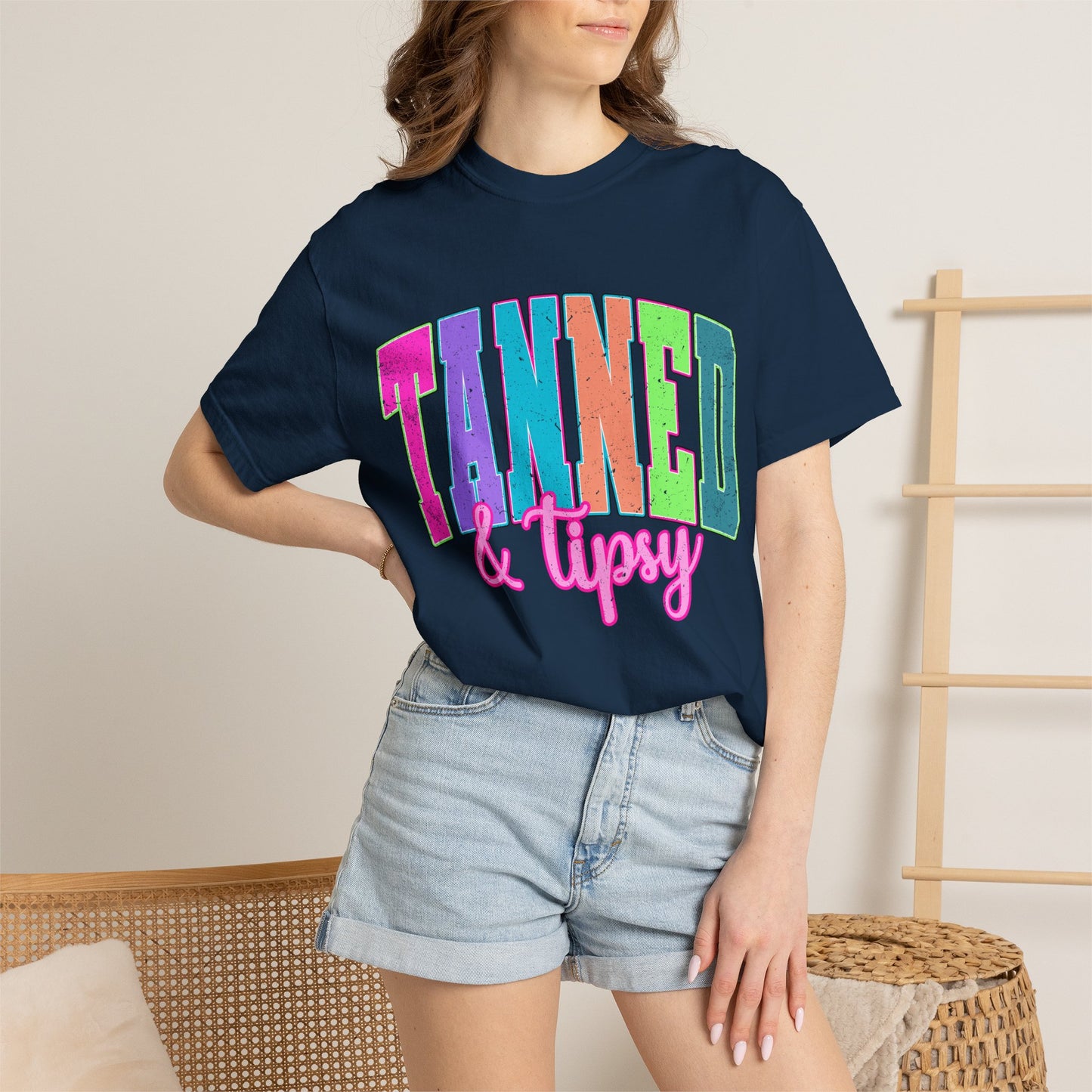 "Tanned & Tipsy" Colorful Beach Graphic Tee