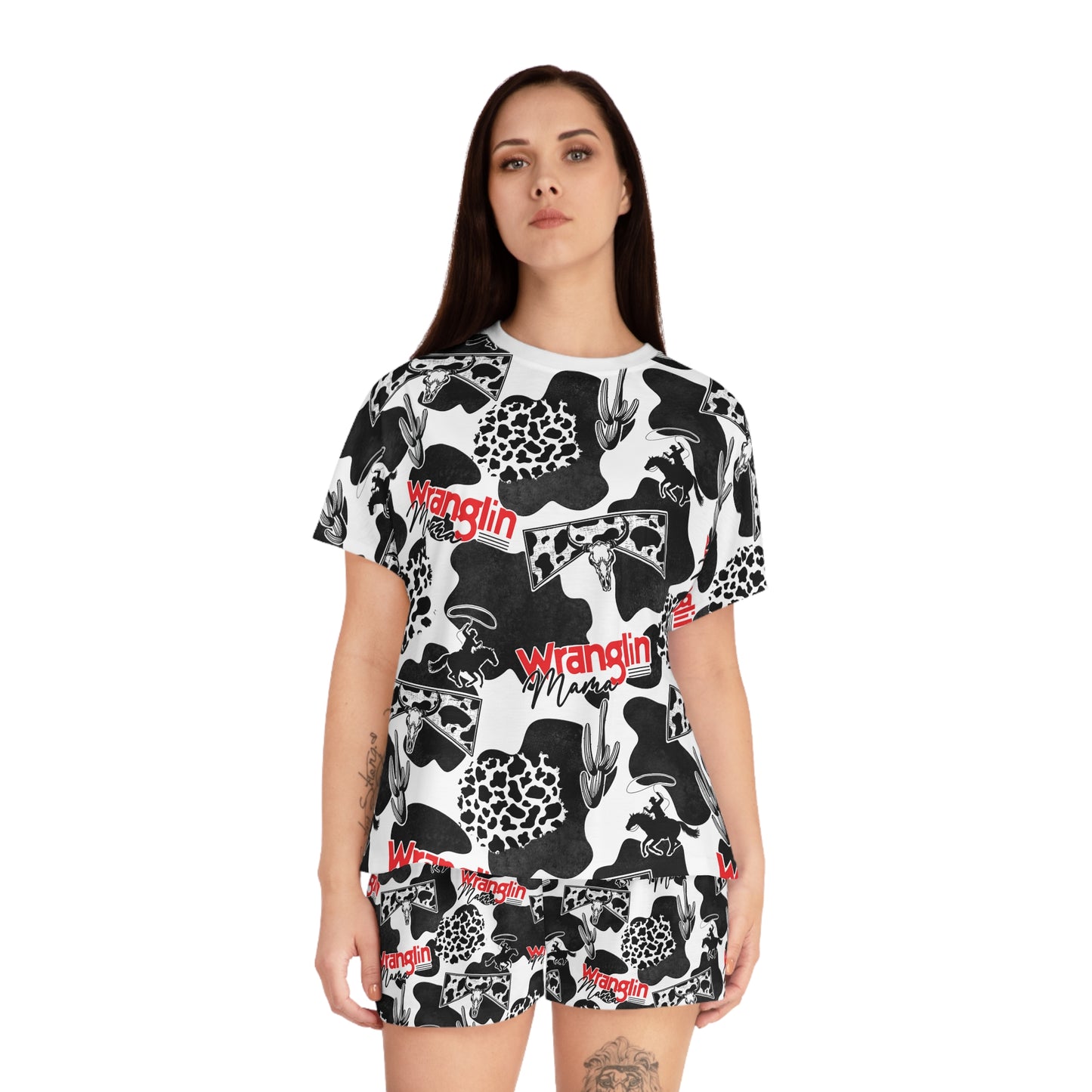 Black & White Cowgirl Pattern "Wranglin" Short PJ Set