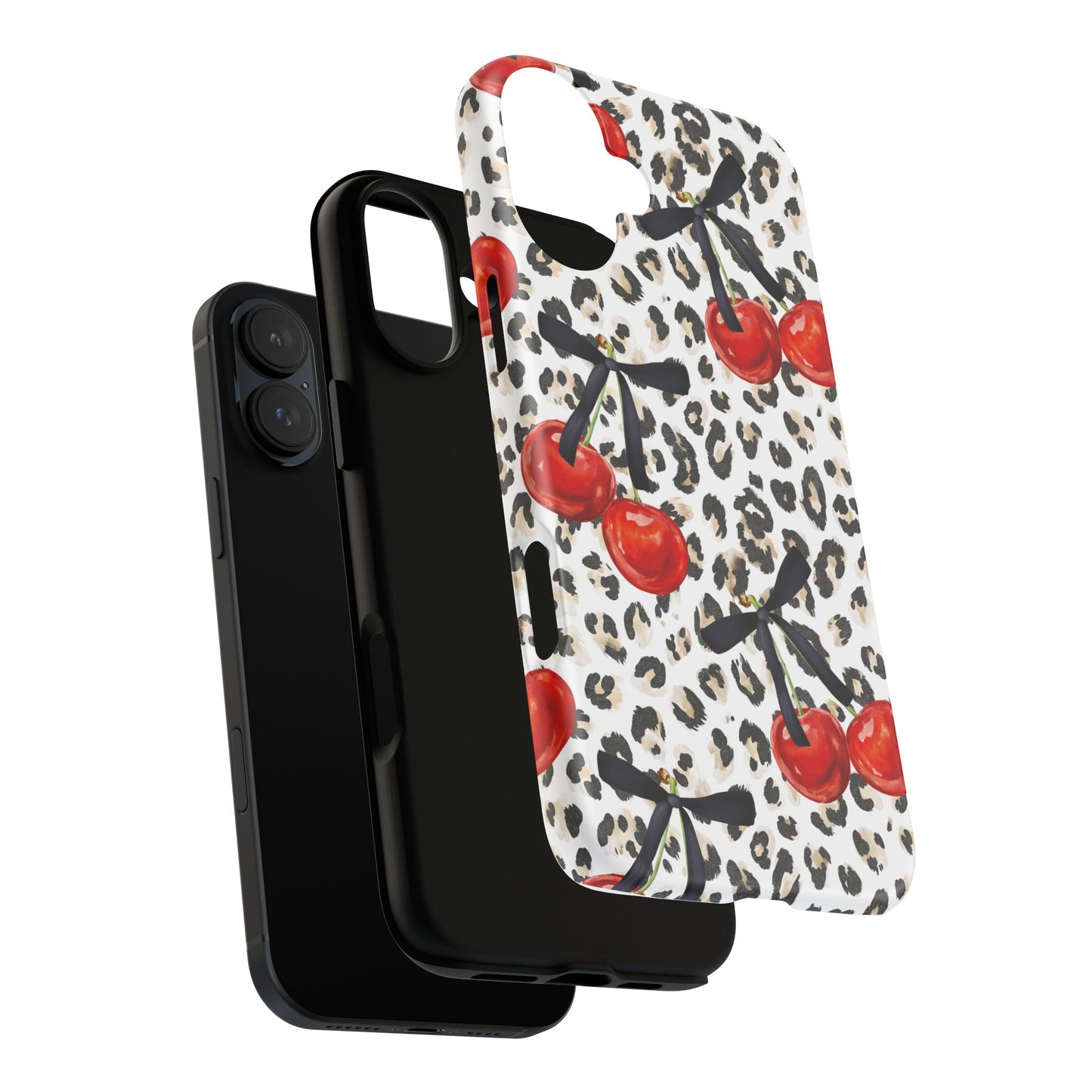 Cherry Leopard Phone Case — Retro Red Cherries on Animal Print Protective Case