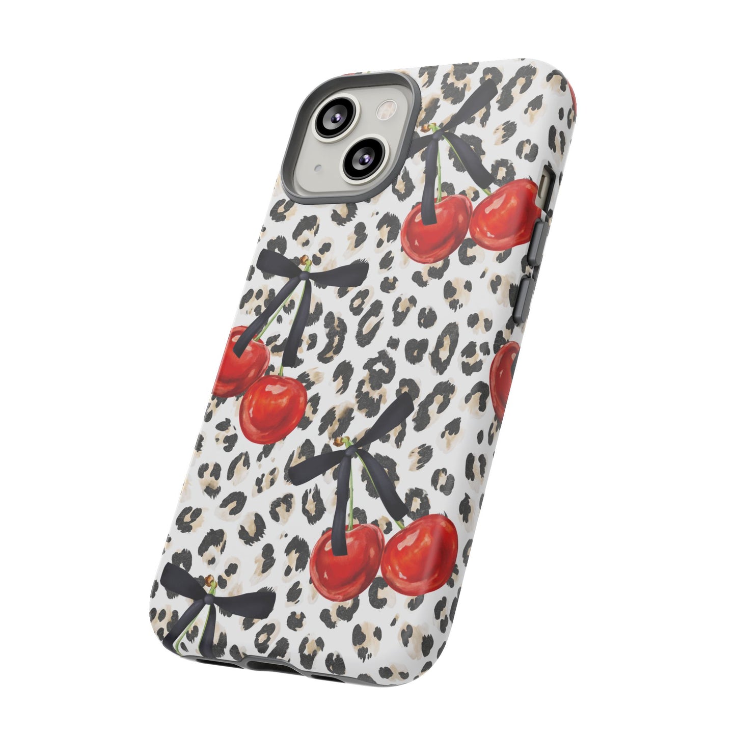 Cherry Leopard Phone Case — Retro Red Cherries on Animal Print Protective Case