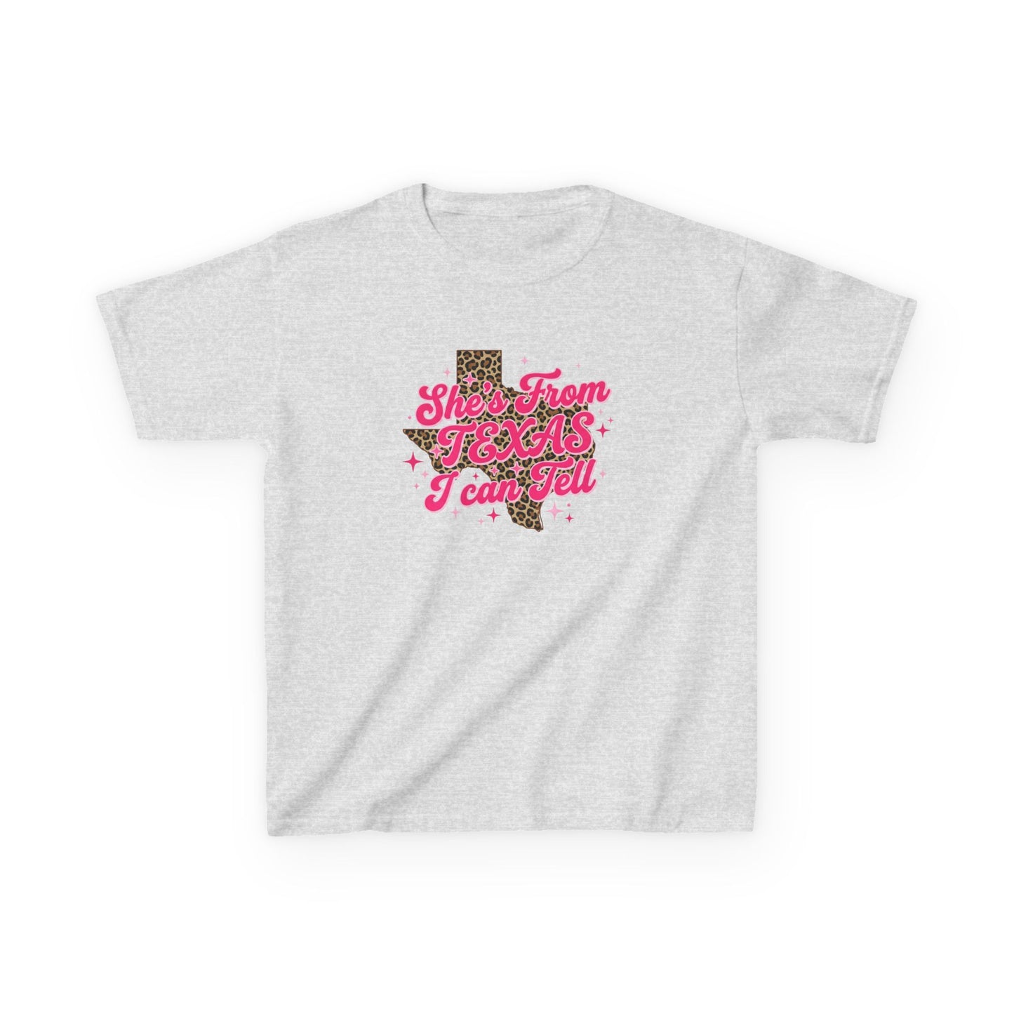 Kids Tee — "She's From Texas I Can Tell" Leopard