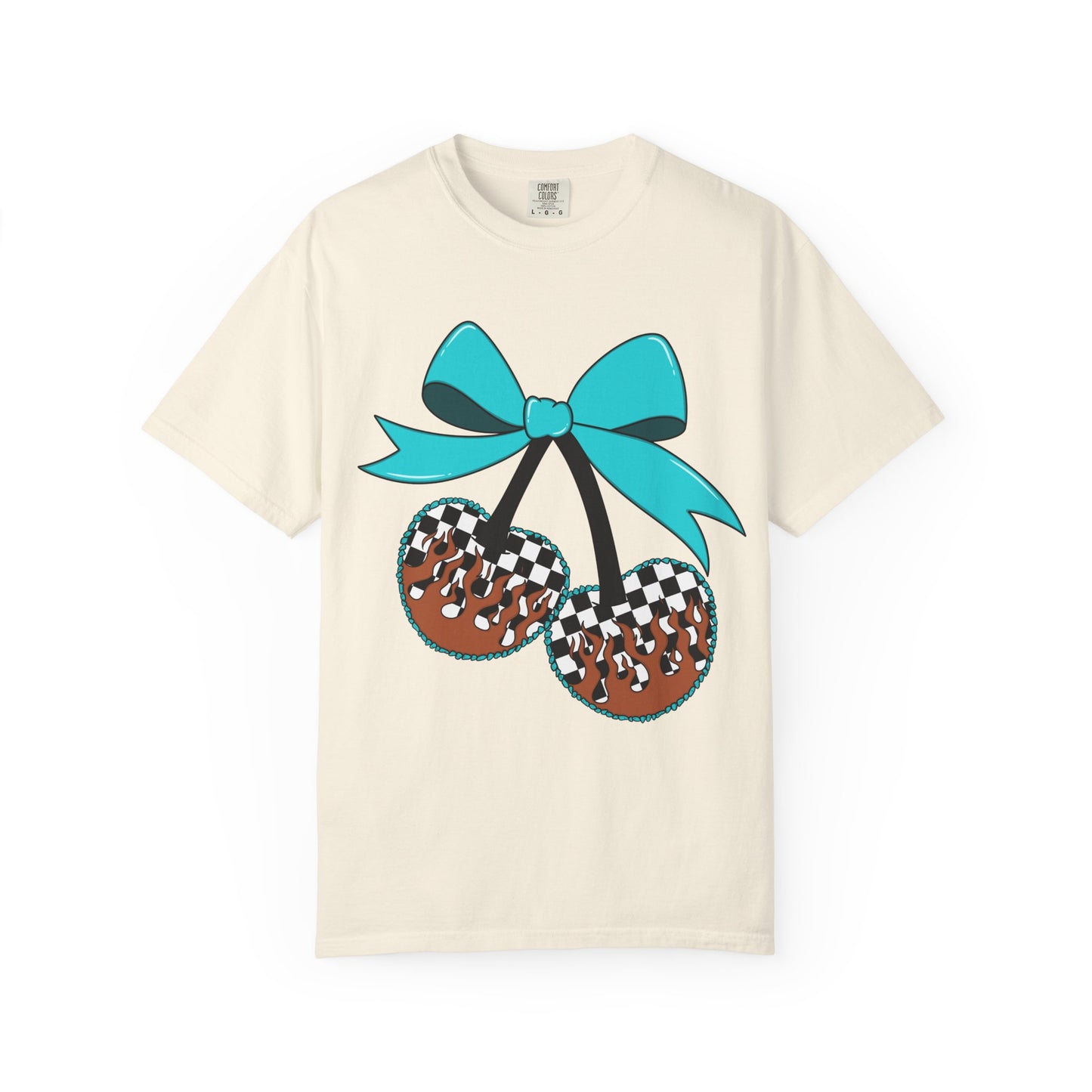 Checkerboard Cherries Cute Bow Graphic Tee