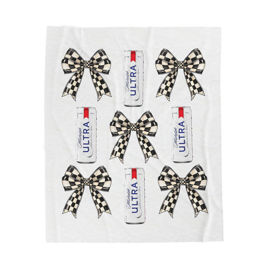 Checkered Bow & Ultra Can Pattern Cozy Throw Blanket