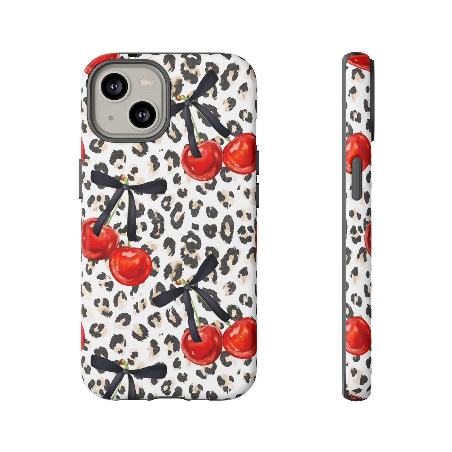 Cherry Leopard Phone Case — Retro Red Cherries on Animal Print Protective Case