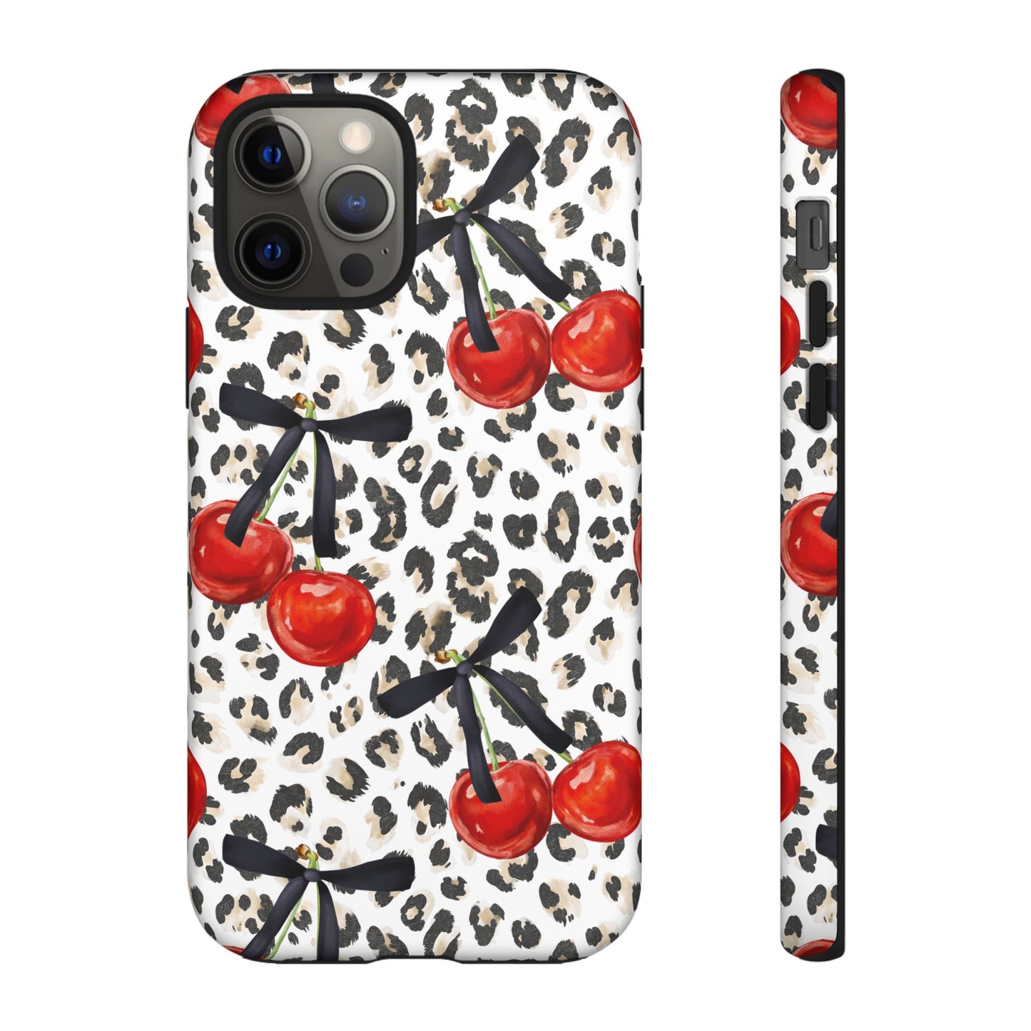 Cherry Leopard Phone Case — Retro Red Cherries on Animal Print Protective Case