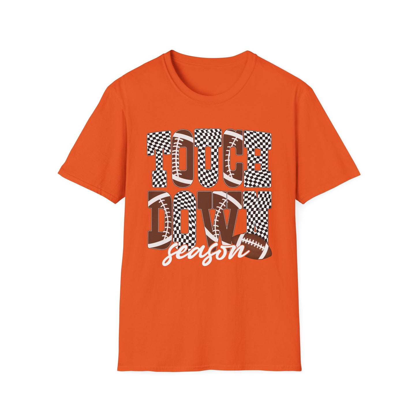 Touchdown Season Football T-Shirt — Checkerboard Lettering Design