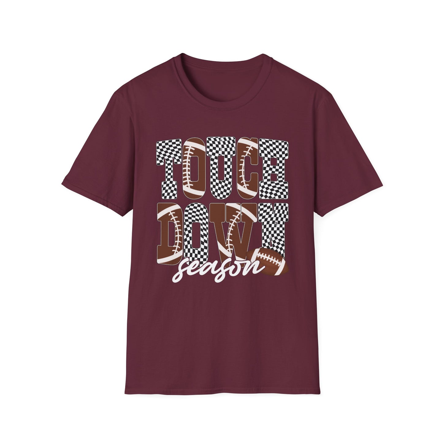 Touchdown Season Football T-Shirt — Checkerboard Lettering Design