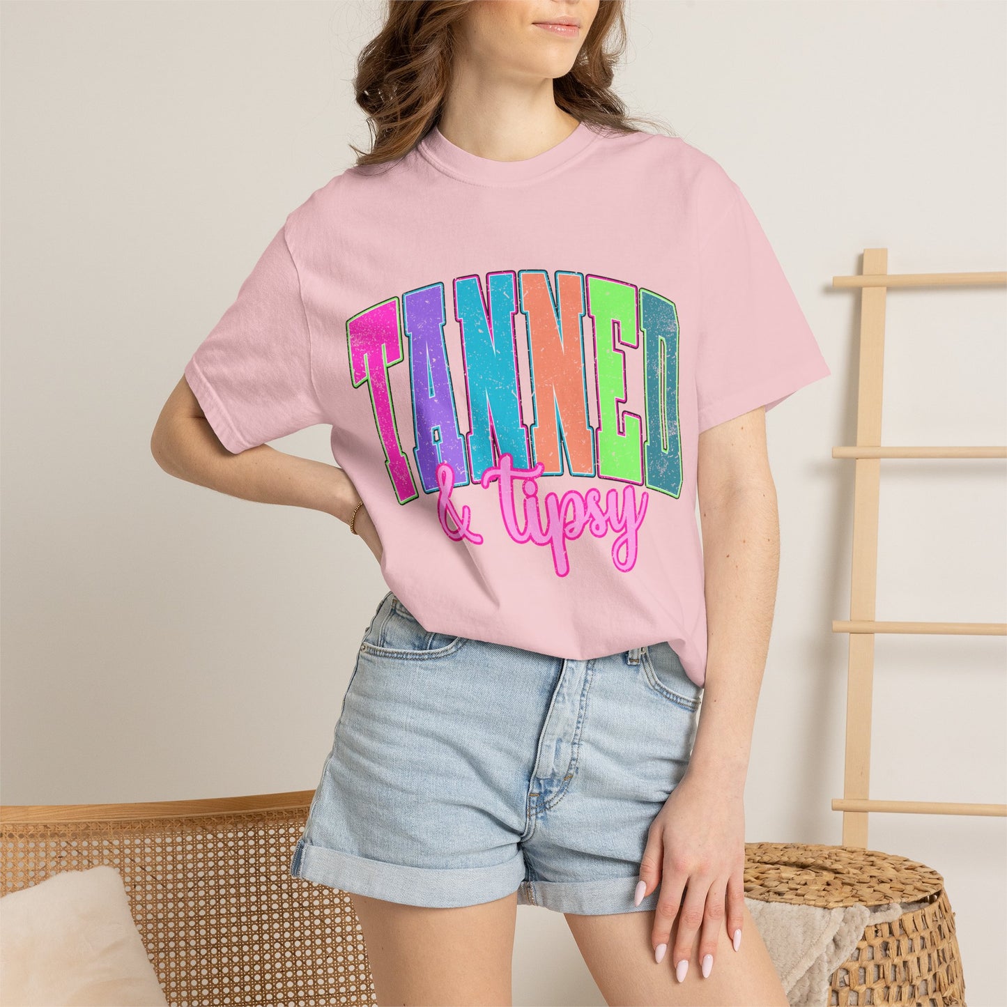 "Tanned & Tipsy" Colorful Beach Graphic Tee