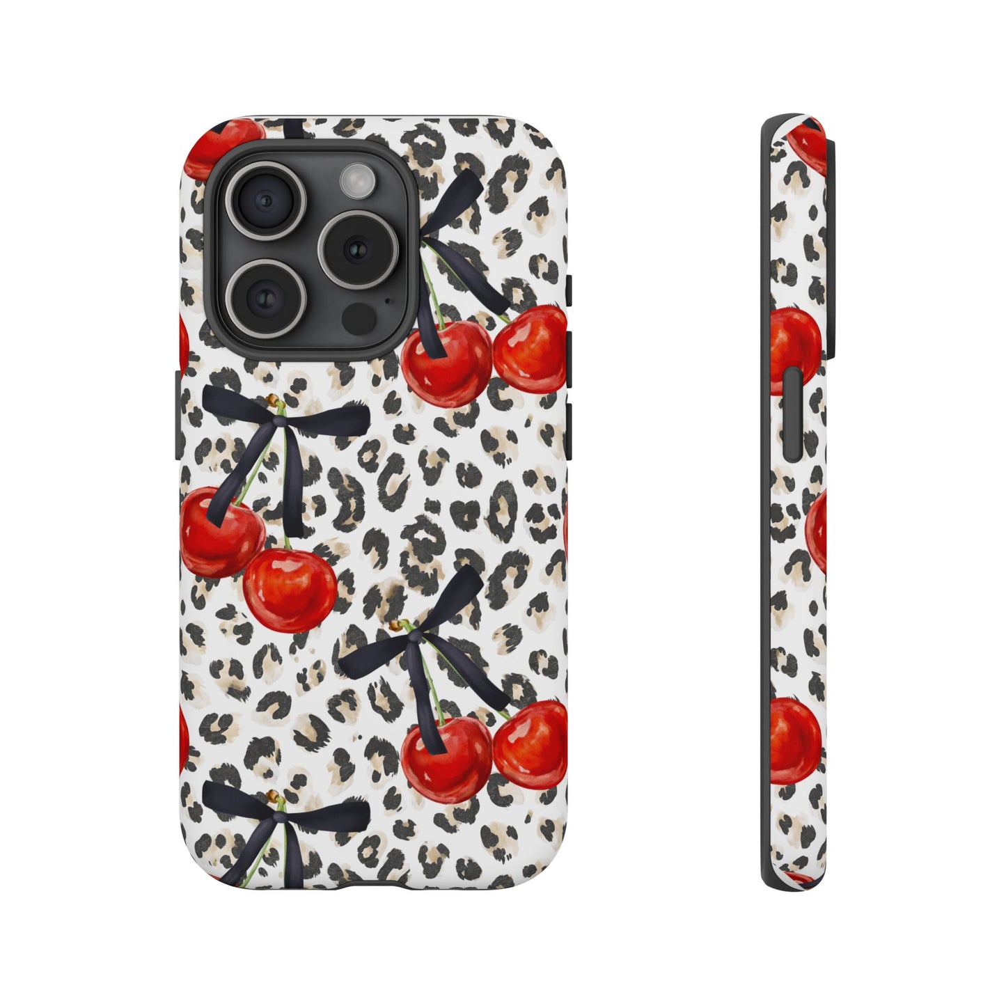 Cherry Leopard Phone Case — Retro Red Cherries on Animal Print Protective Case