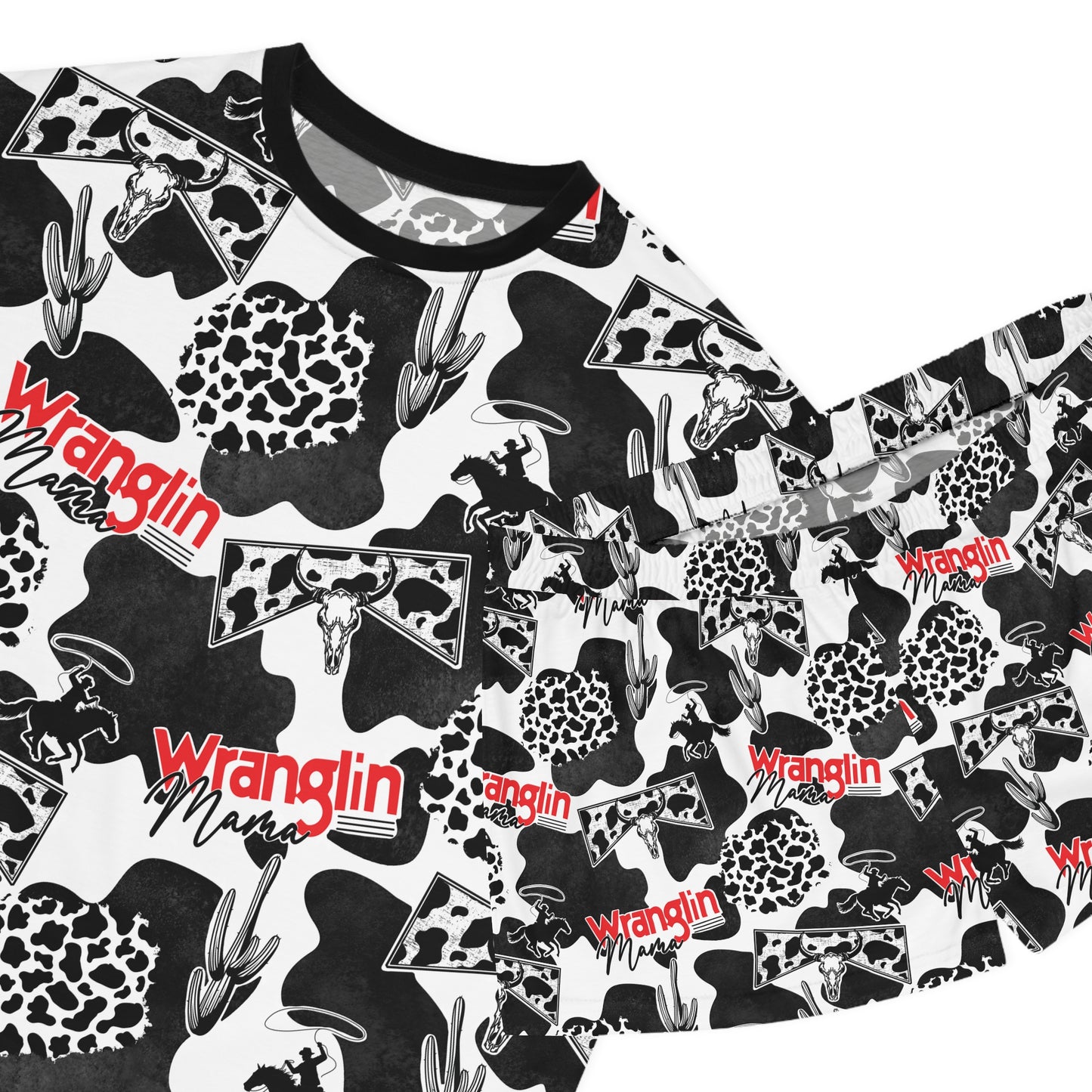 Black & White Cowgirl Pattern "Wranglin" Short PJ Set
