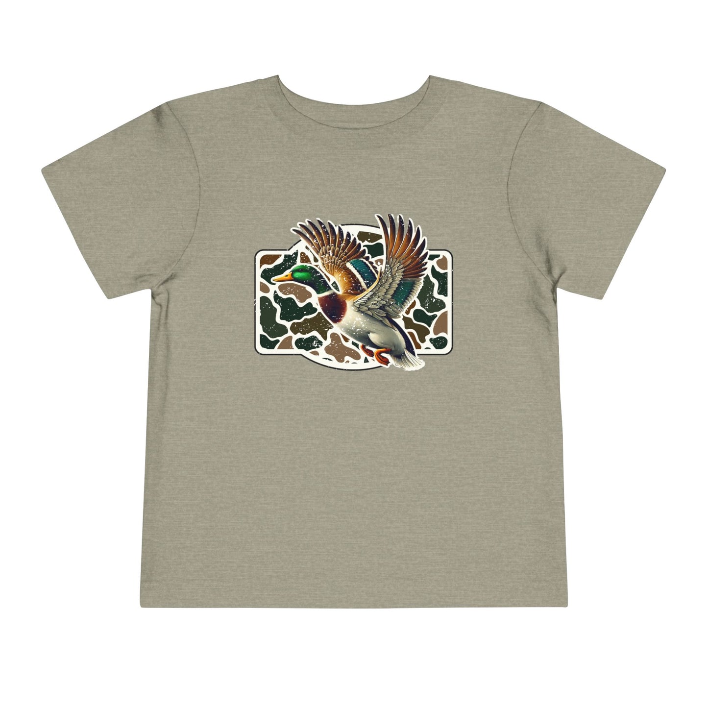 Toddler Tee — Flying Mallard Duck Graphic (Kids Hunting/Camo Outfit)