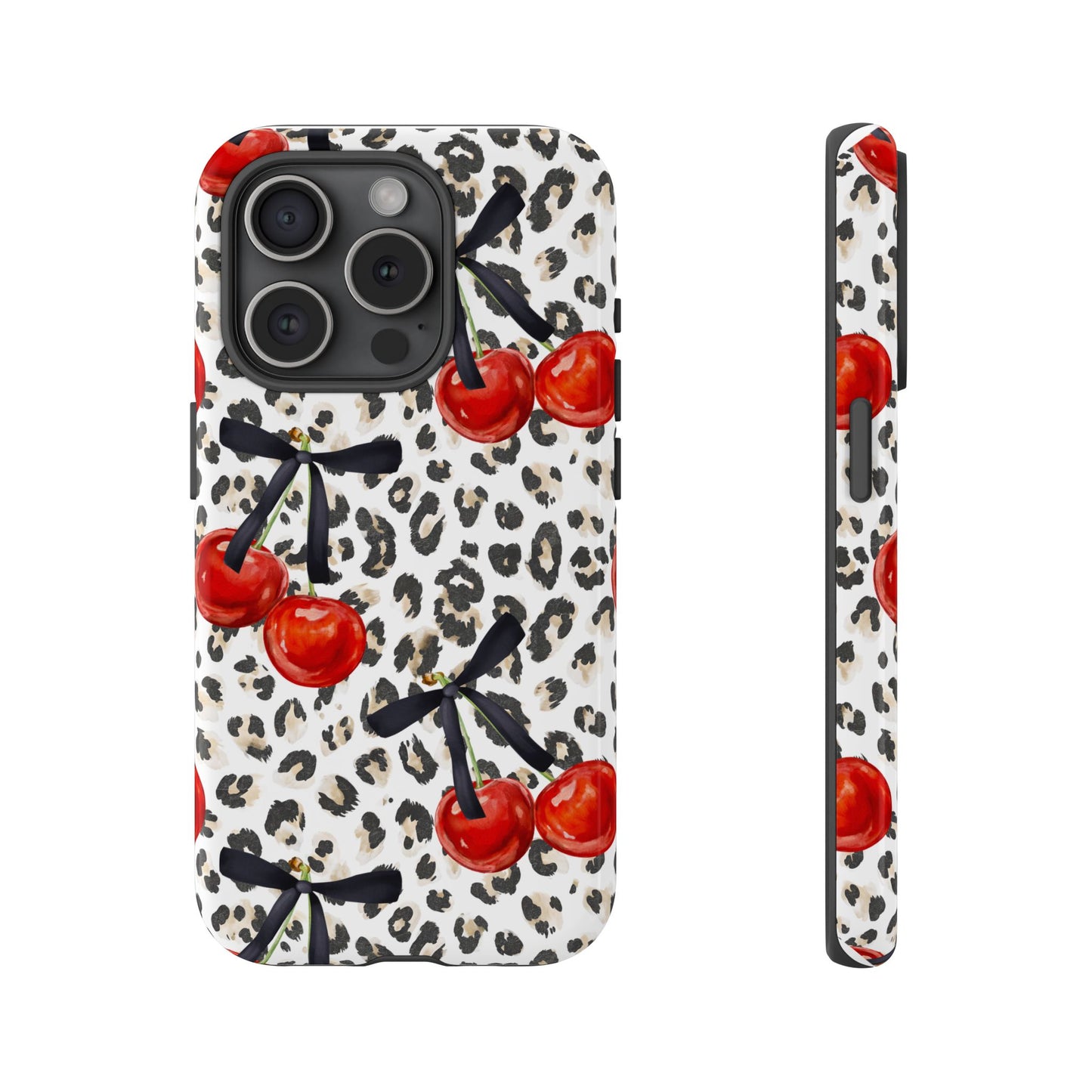 Cherry Leopard Phone Case — Retro Red Cherries on Animal Print Protective Case