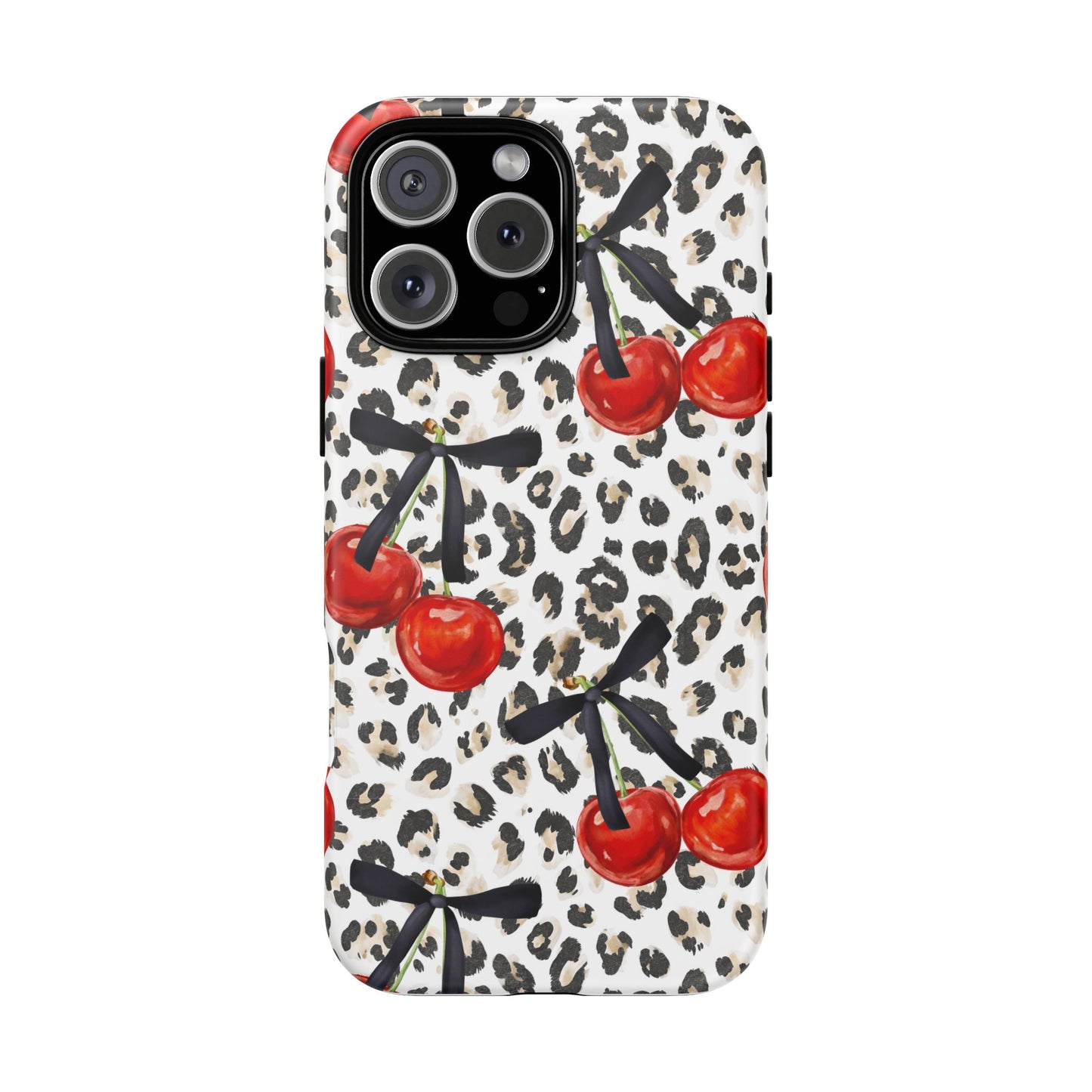 Cherry Leopard Phone Case — Retro Red Cherries on Animal Print Protective Case