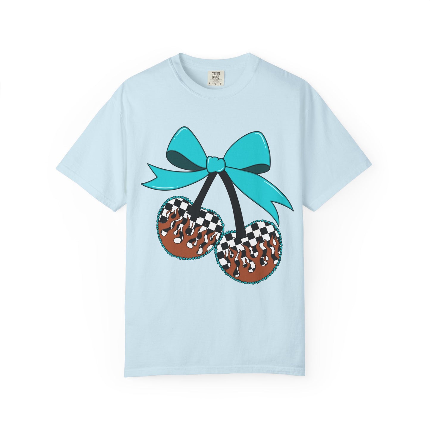 Checkerboard Cherries Cute Bow Graphic Tee