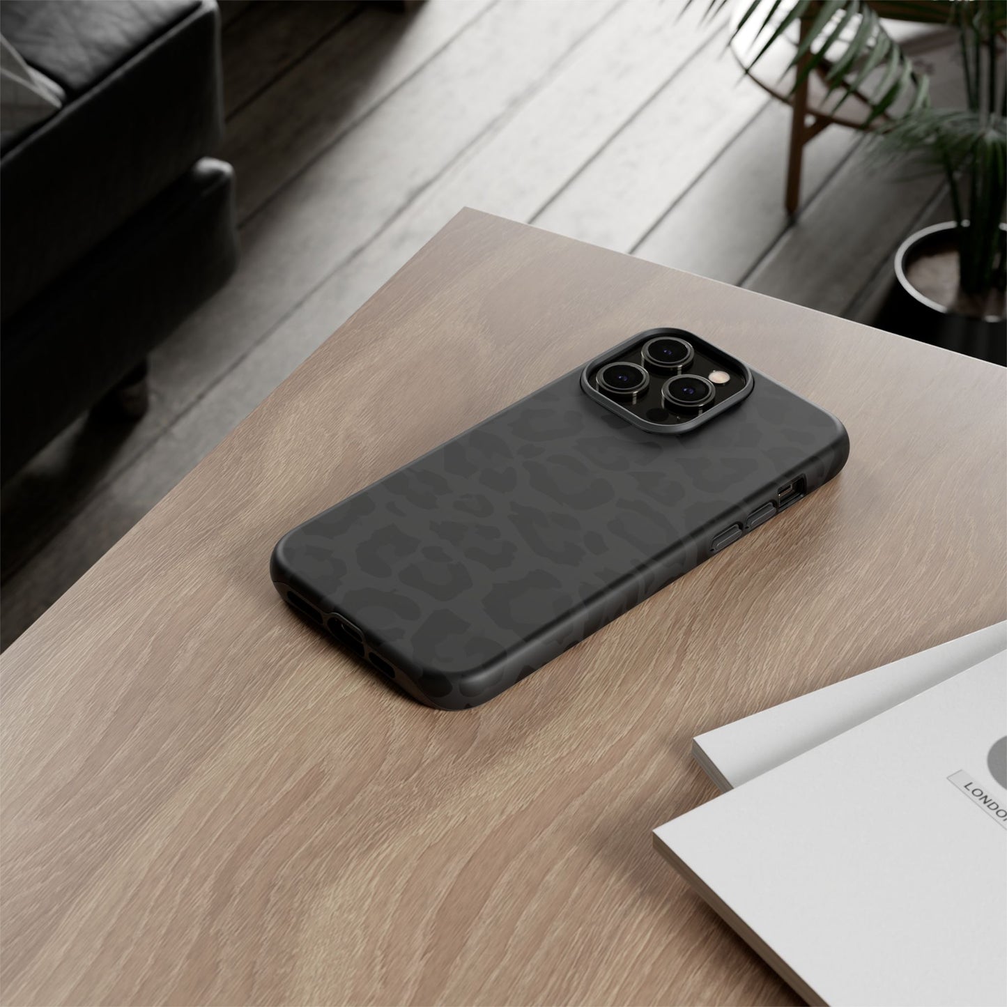 Black Leopard Print Tough Phone Case