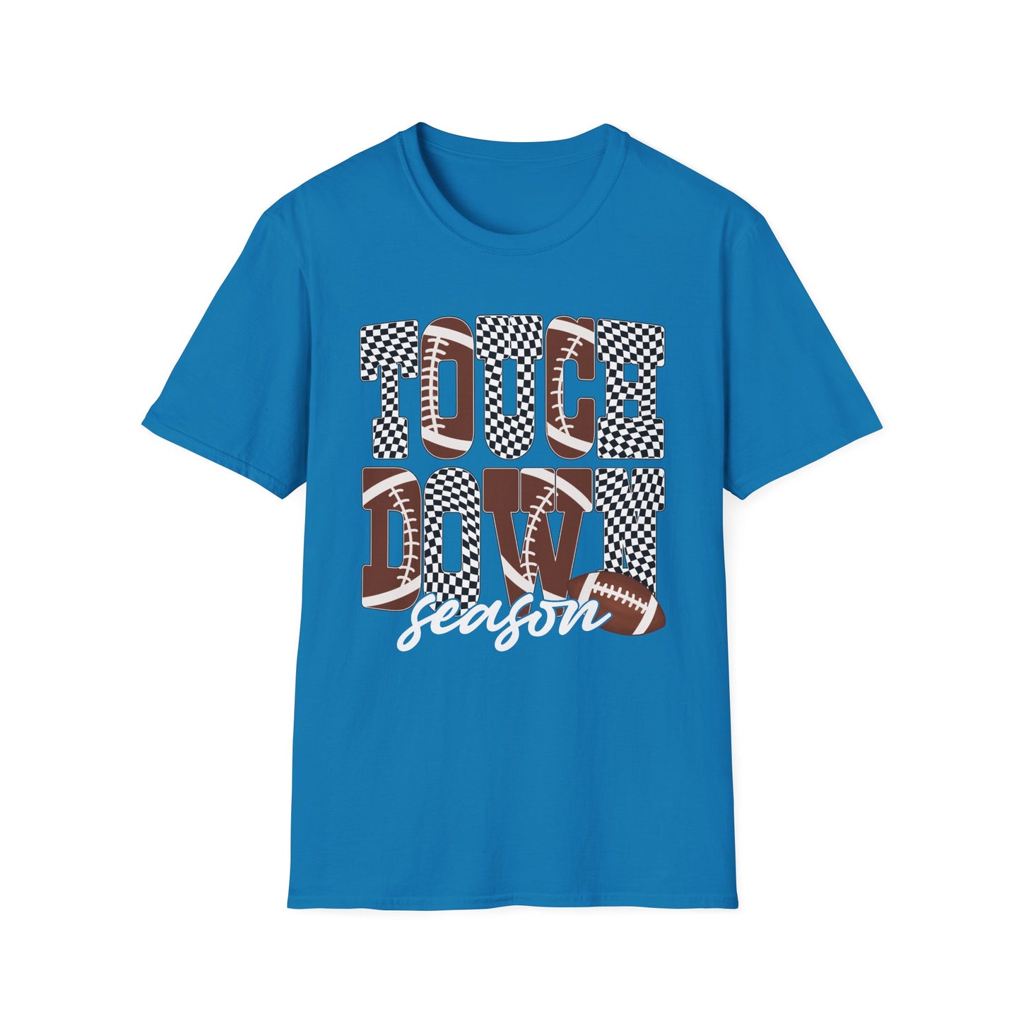 Touchdown Season Football T-Shirt — Checkerboard Lettering Design