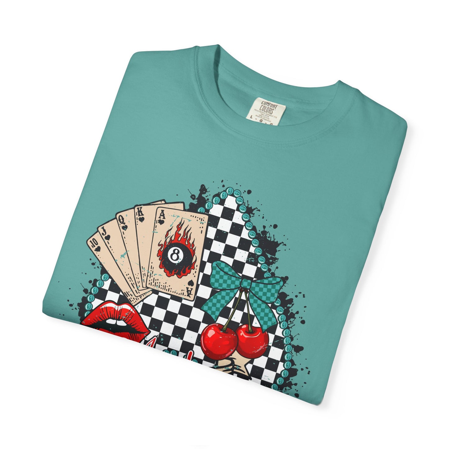 Retro Checkerboard Cherry & Cards Graphic Tee