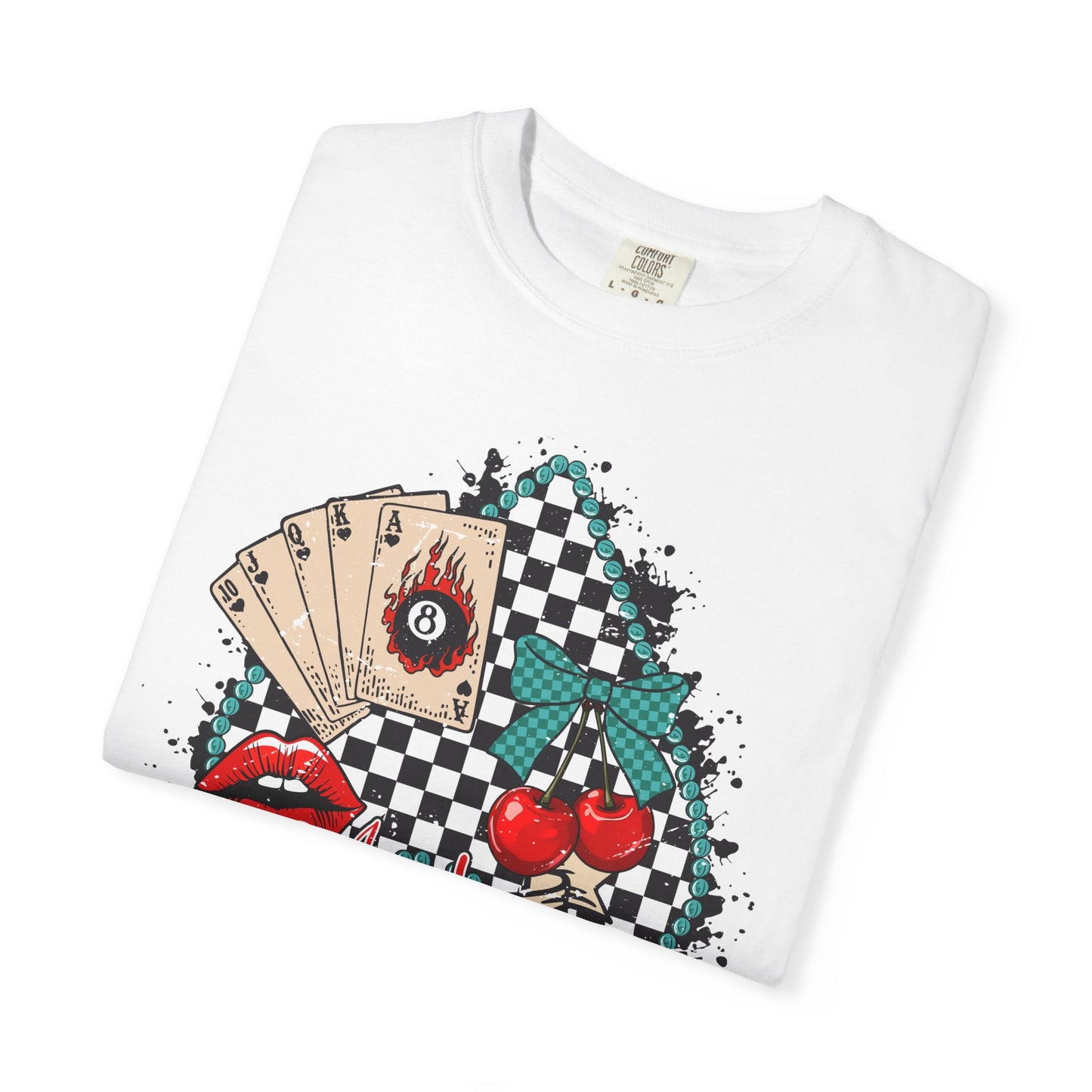 Retro Checkerboard Cherry & Cards Graphic Tee