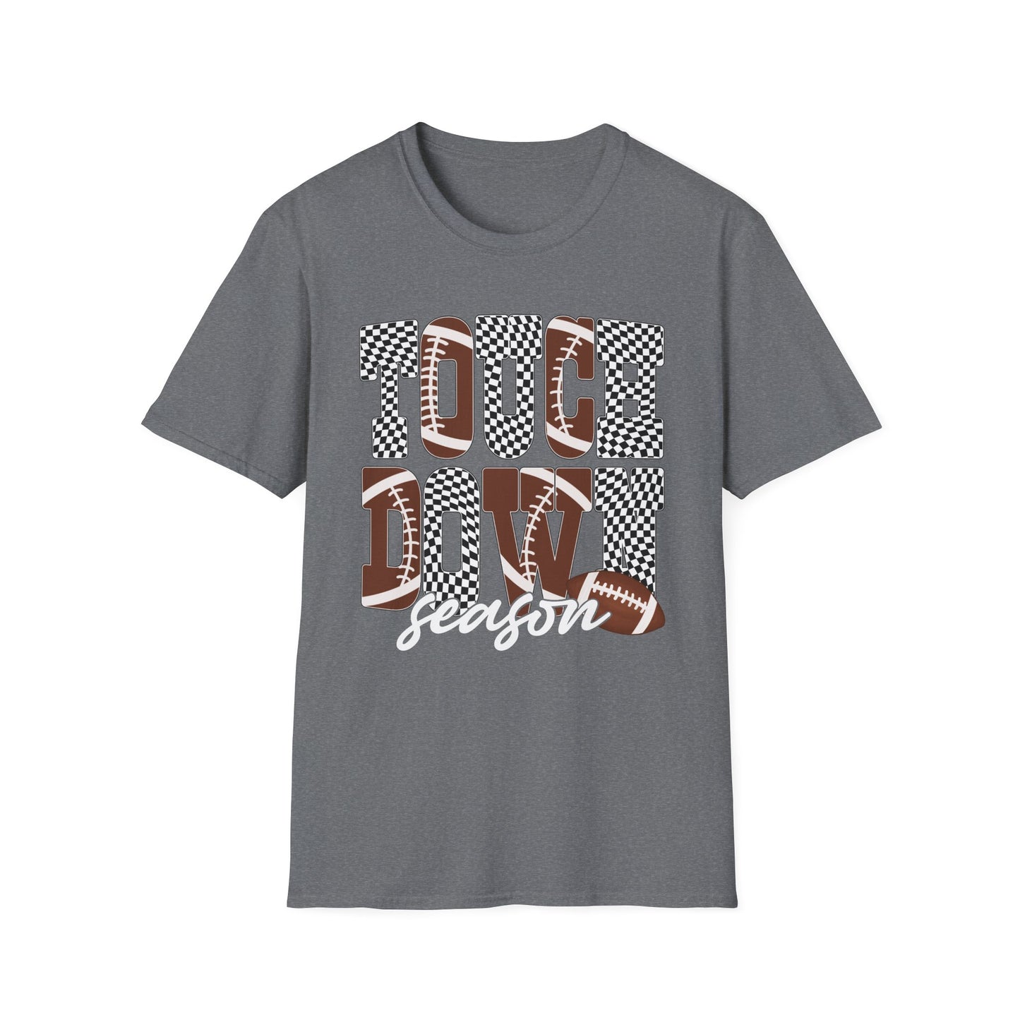 Touchdown Season Football T-Shirt — Checkerboard Lettering Design