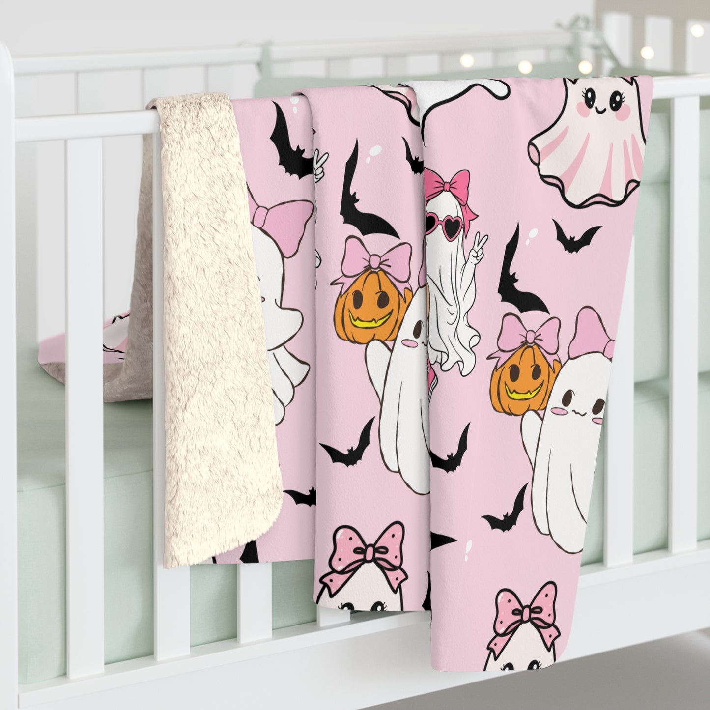 Pink Halloween Ghost Sherpa Blanket