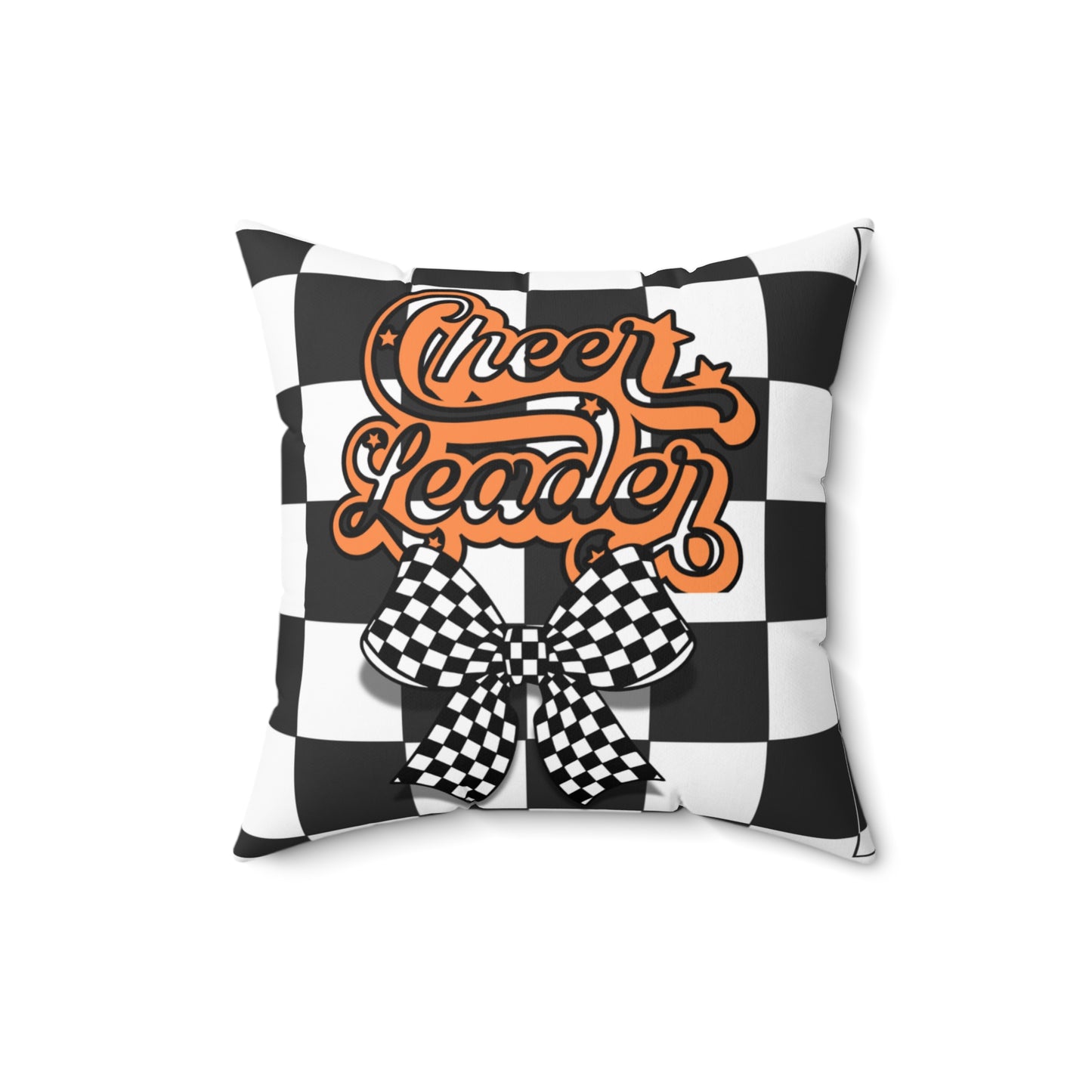 Cheerleader Checkerboard Pillow — Black & White Bow Decorative Throw Pillow