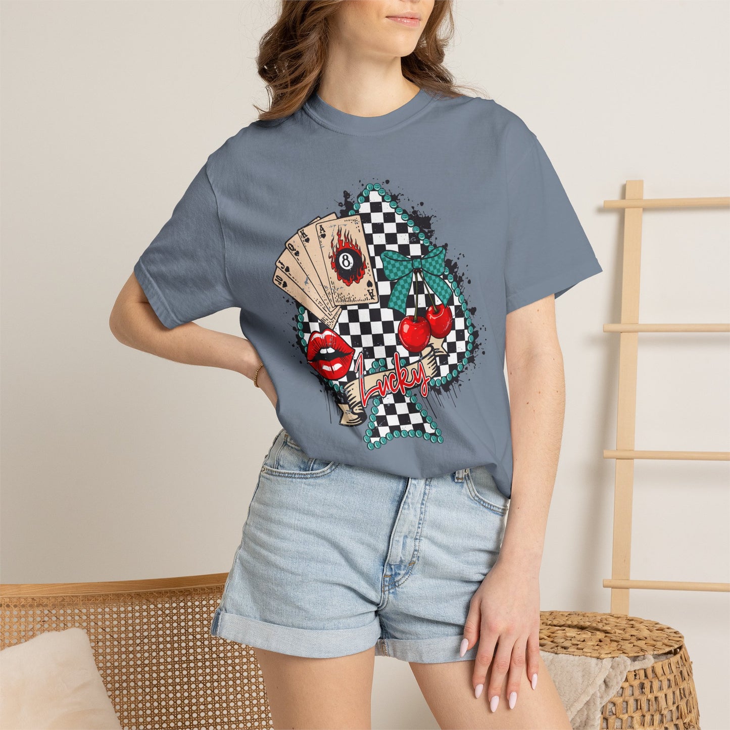 Retro Checkerboard Cherry & Cards Graphic Tee