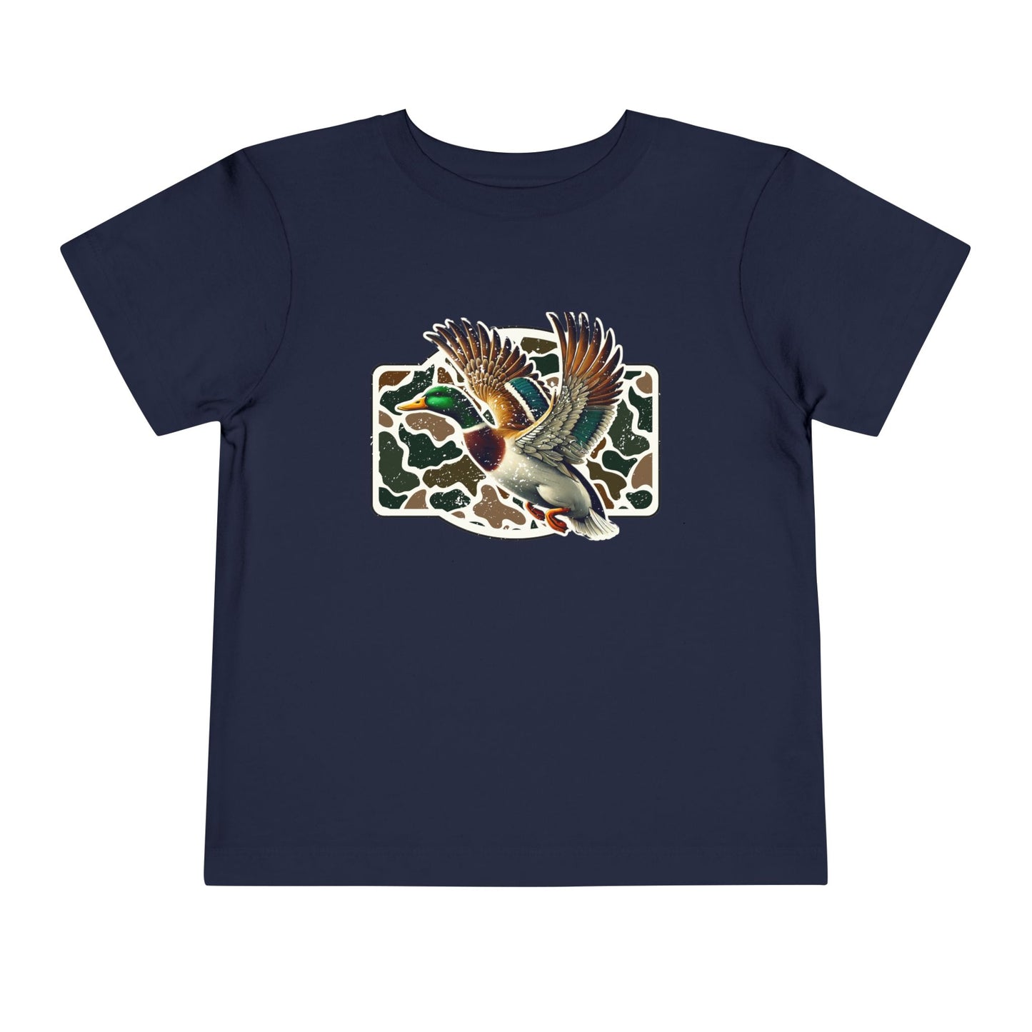 Toddler Tee — Flying Mallard Duck Graphic (Kids Hunting/Camo Outfit)