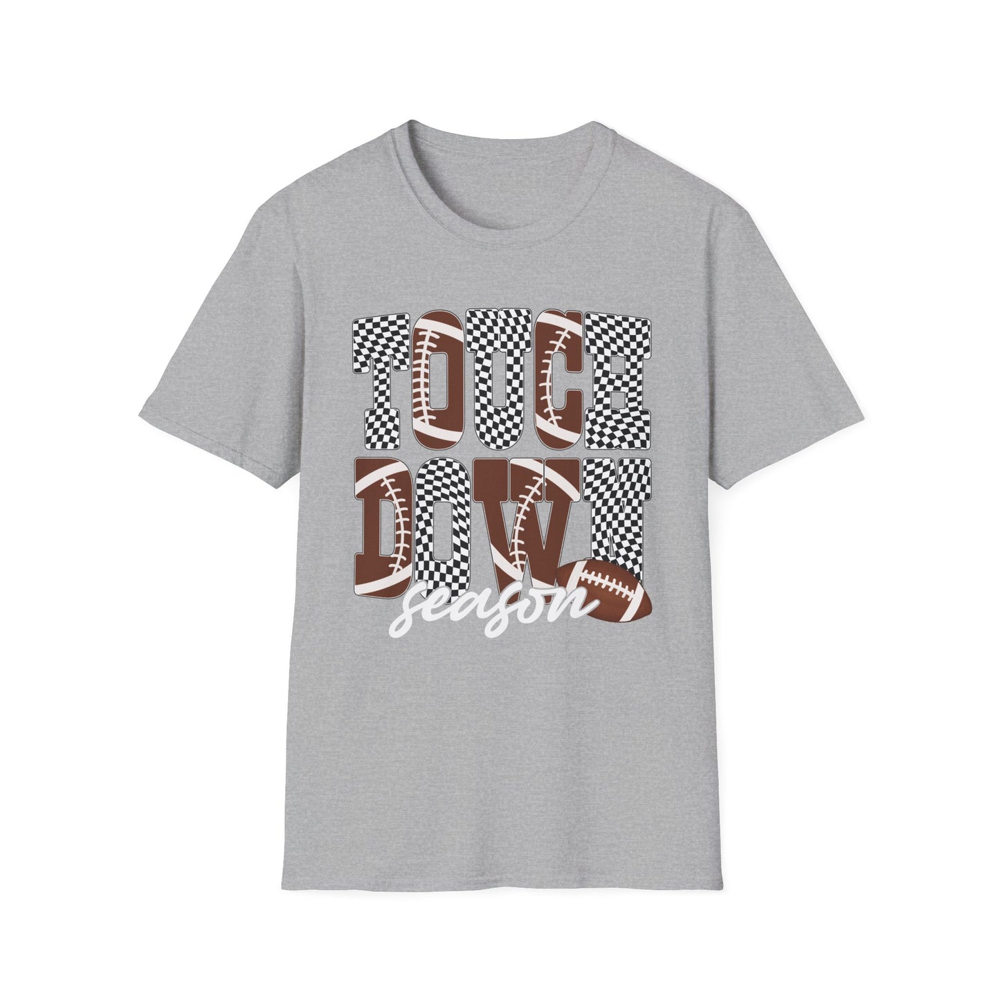 Touchdown Season Football T-Shirt — Checkerboard Lettering Design