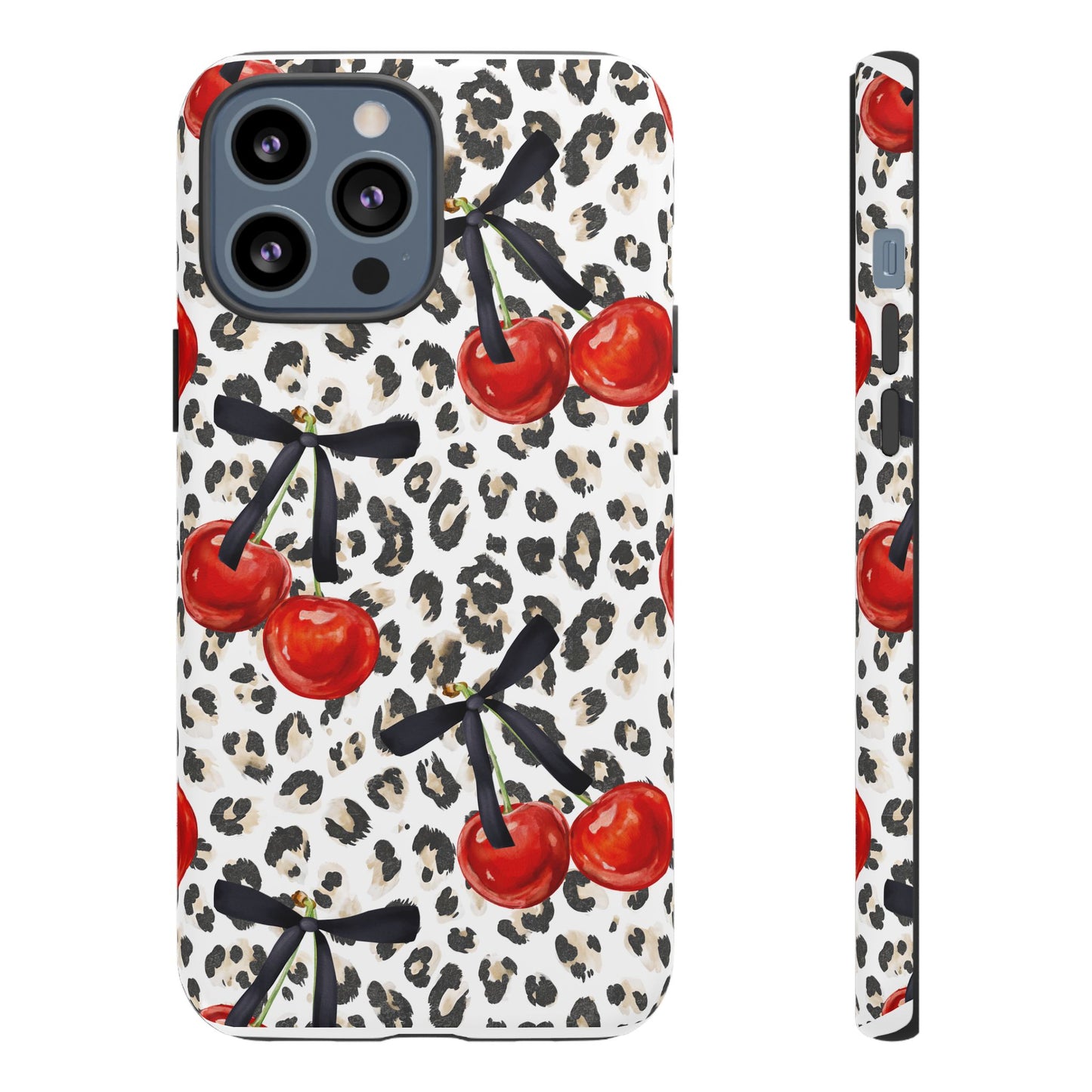 Cherry Leopard Phone Case — Retro Red Cherries on Animal Print Protective Case