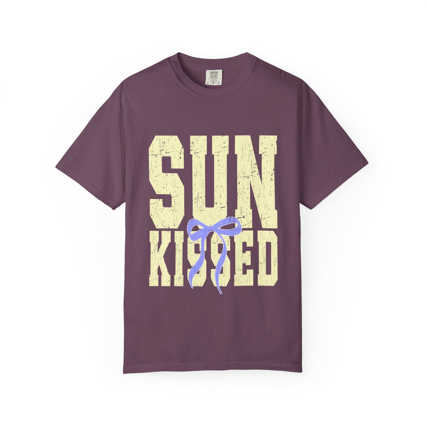 Sun-Kissed T-Shirt Pastel Yellow Block Print with Lavender Ribbon