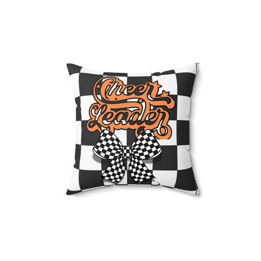 Cheerleader Checkerboard Pillow — Black & White Bow Decorative Throw Pillow