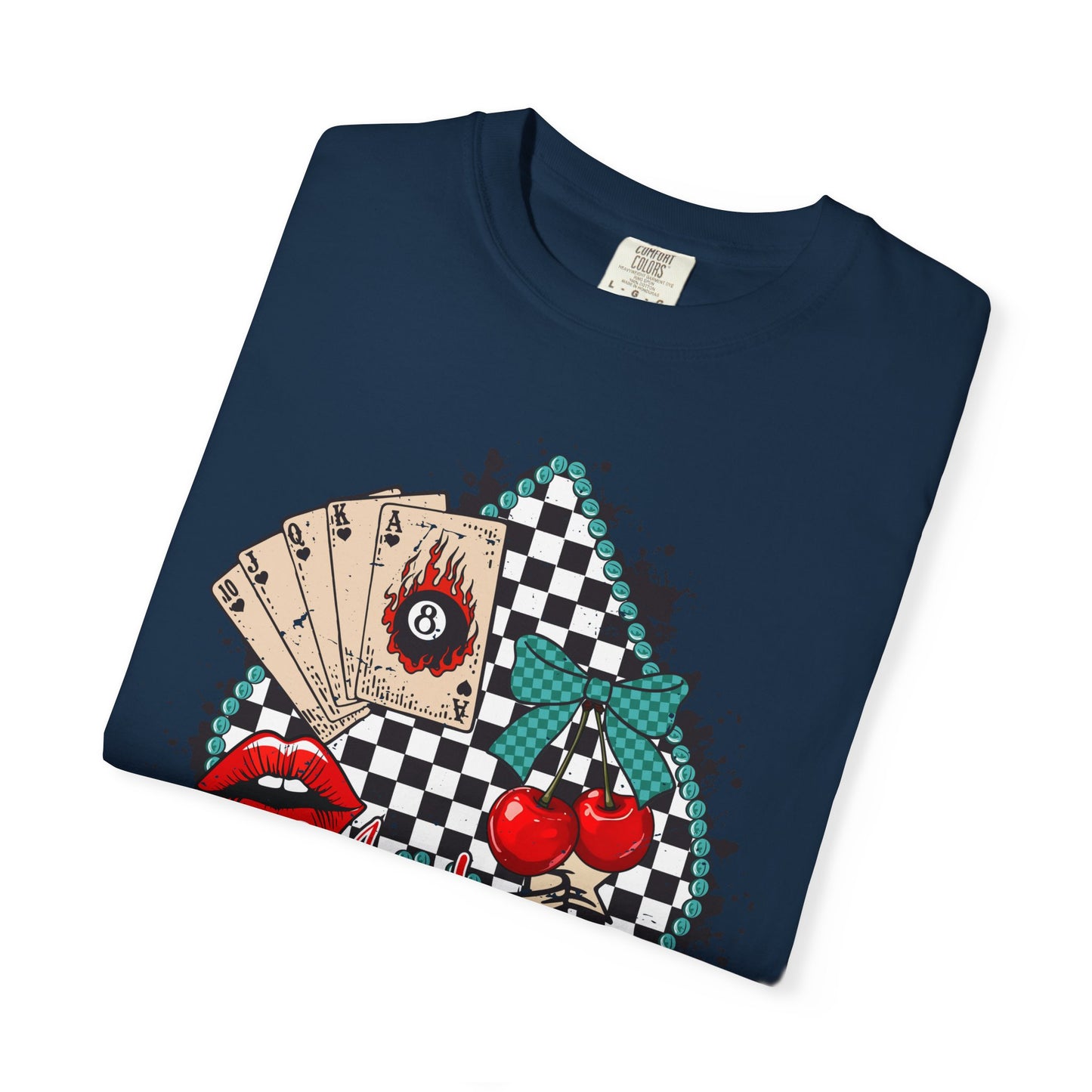 Retro Checkerboard Cherry & Cards Graphic Tee