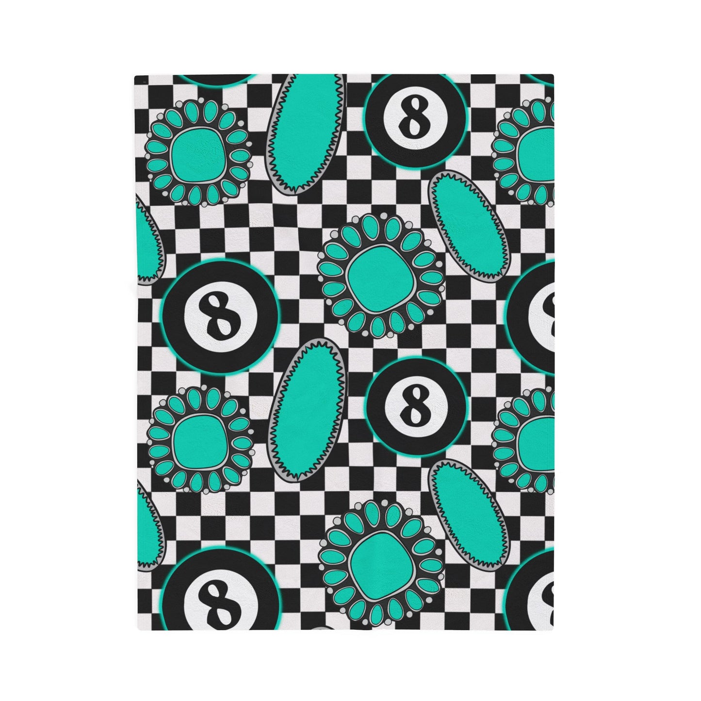 Turquoise 8-Ball & Checker Plush Blanket