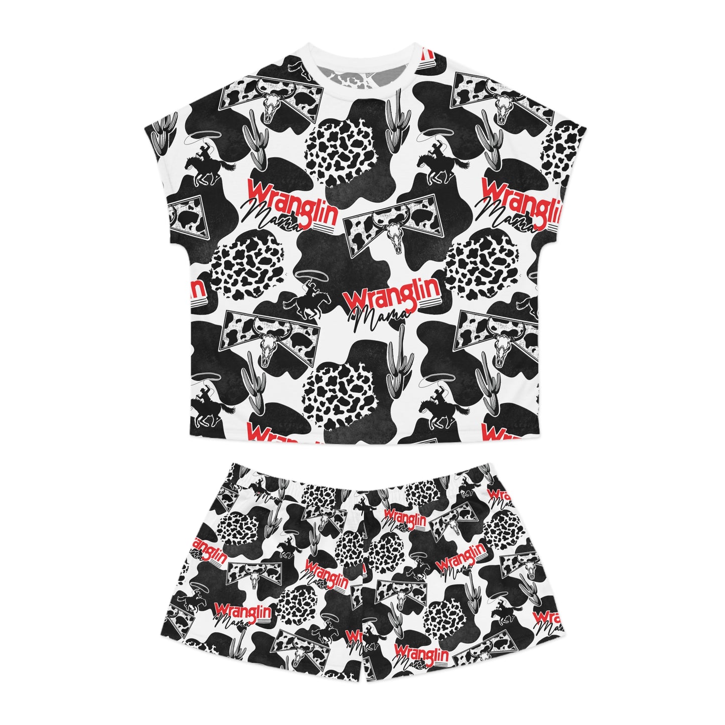 Black & White Cowgirl Pattern "Wranglin" Short PJ Set
