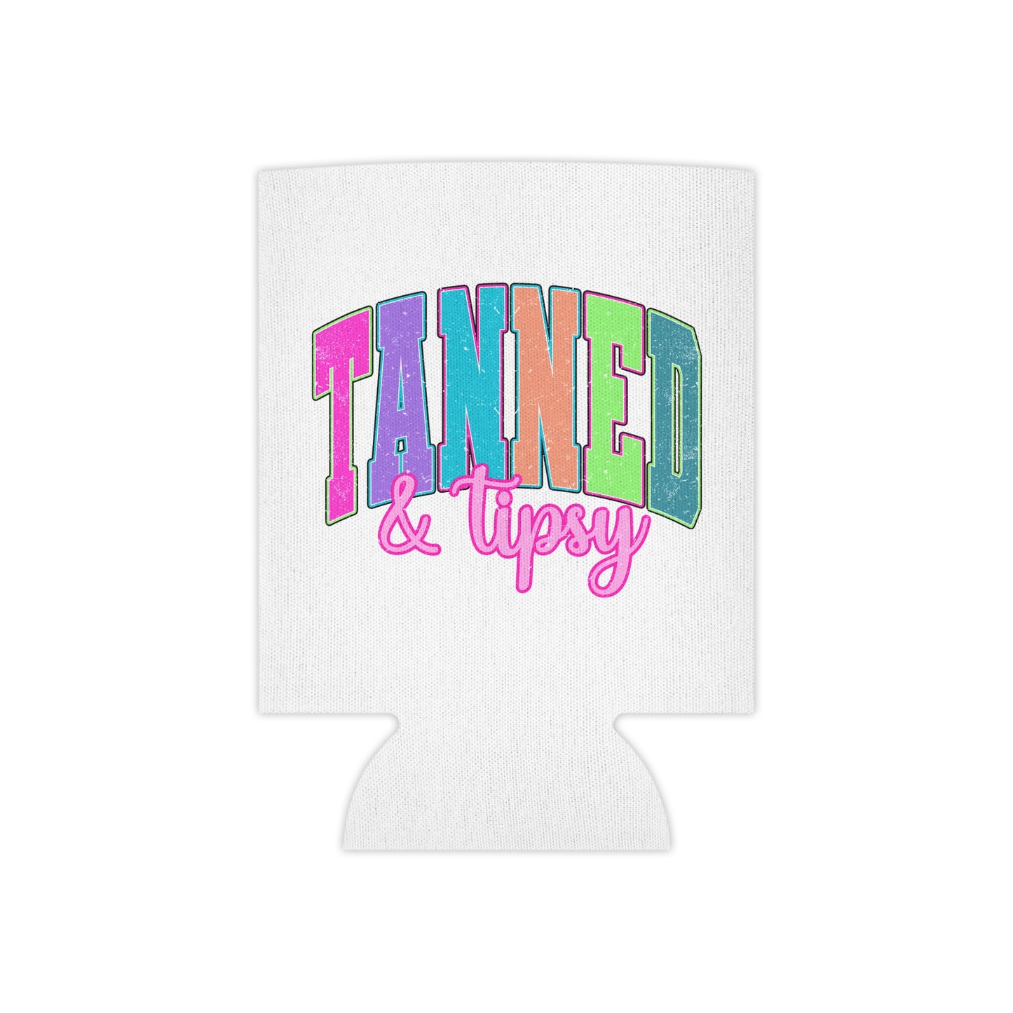 Can Cooler - "Tanned & Tipsy" Colorful Beach Can Koozie