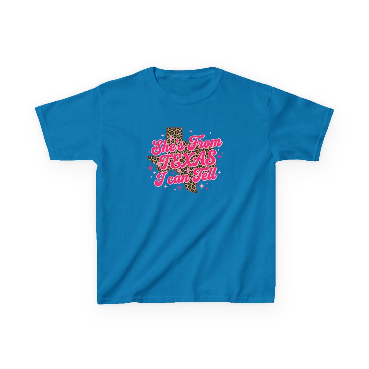Kids Tee — "She's From Texas I Can Tell" Leopard
