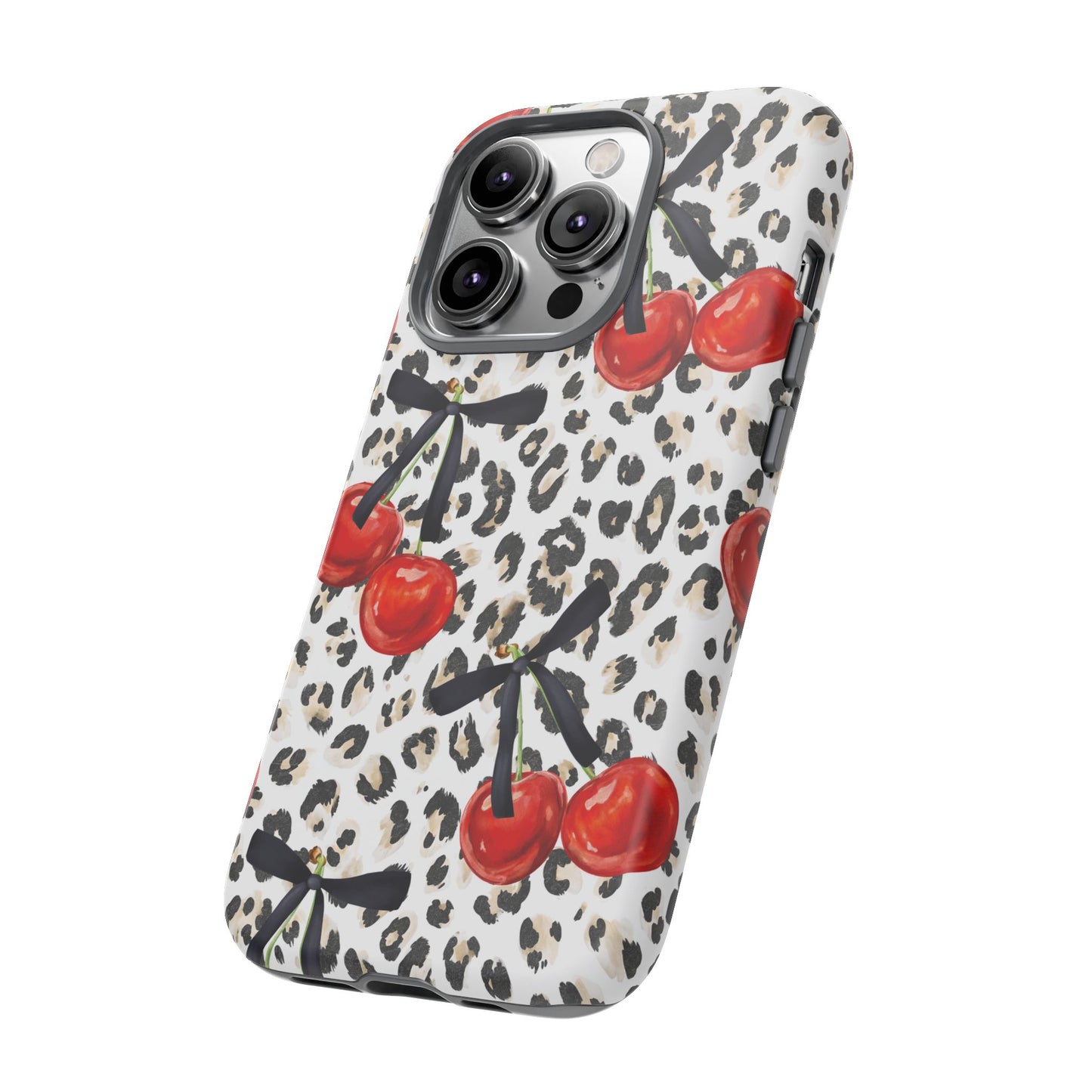 Cherry Leopard Phone Case — Retro Red Cherries on Animal Print Protective Case