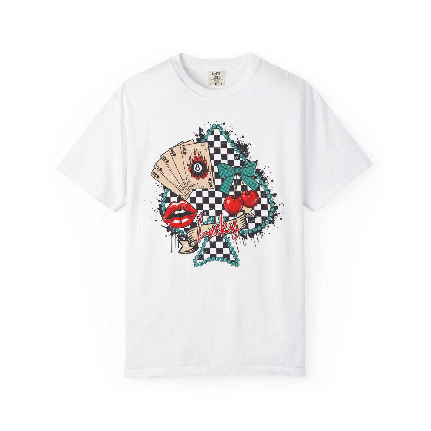 Retro Checkerboard Cherry & Cards Graphic Tee