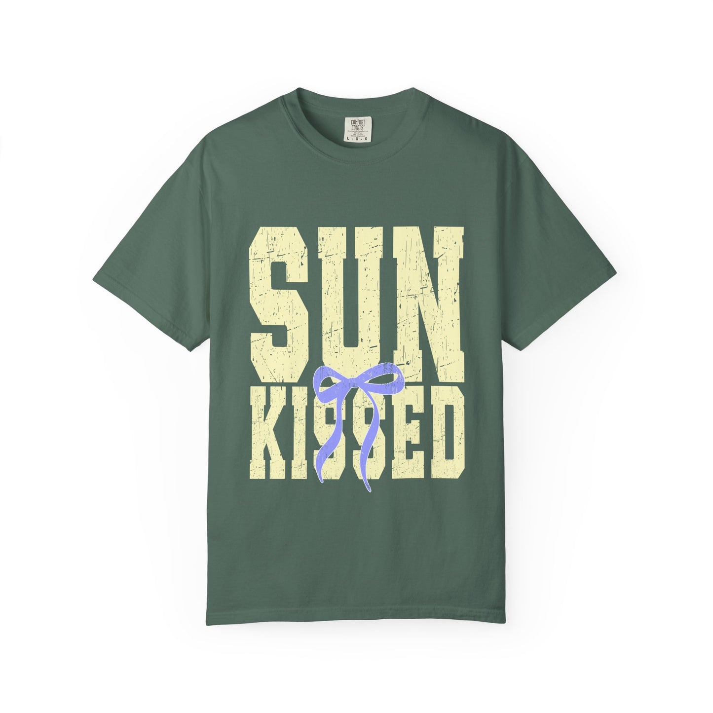 Sun-Kissed T-Shirt Pastel Yellow Block Print with Lavender Ribbon
