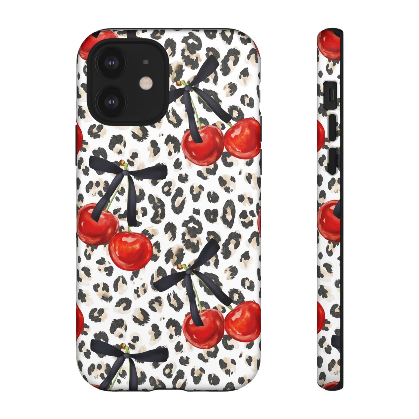 Cherry Leopard Phone Case — Retro Red Cherries on Animal Print Protective Case