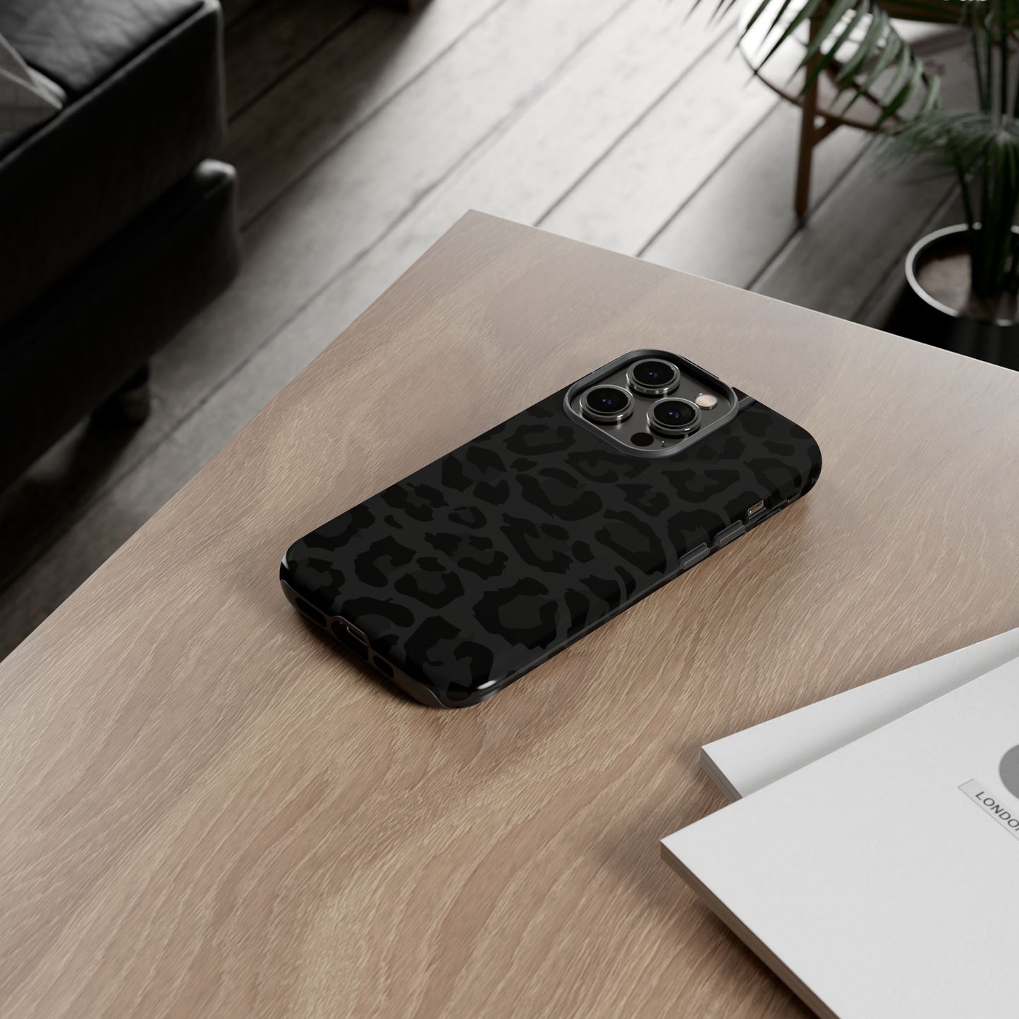 Black Leopard Print Tough Phone Case