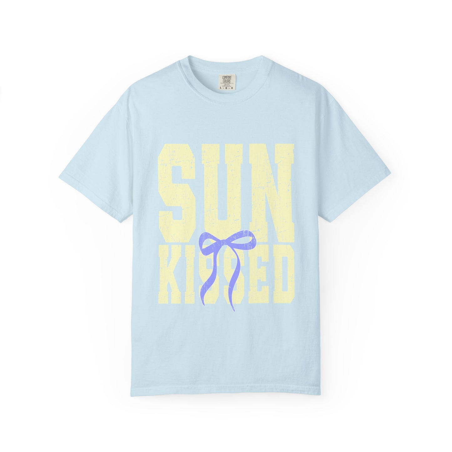 Sun-Kissed T-Shirt Pastel Yellow Block Print with Lavender Ribbon